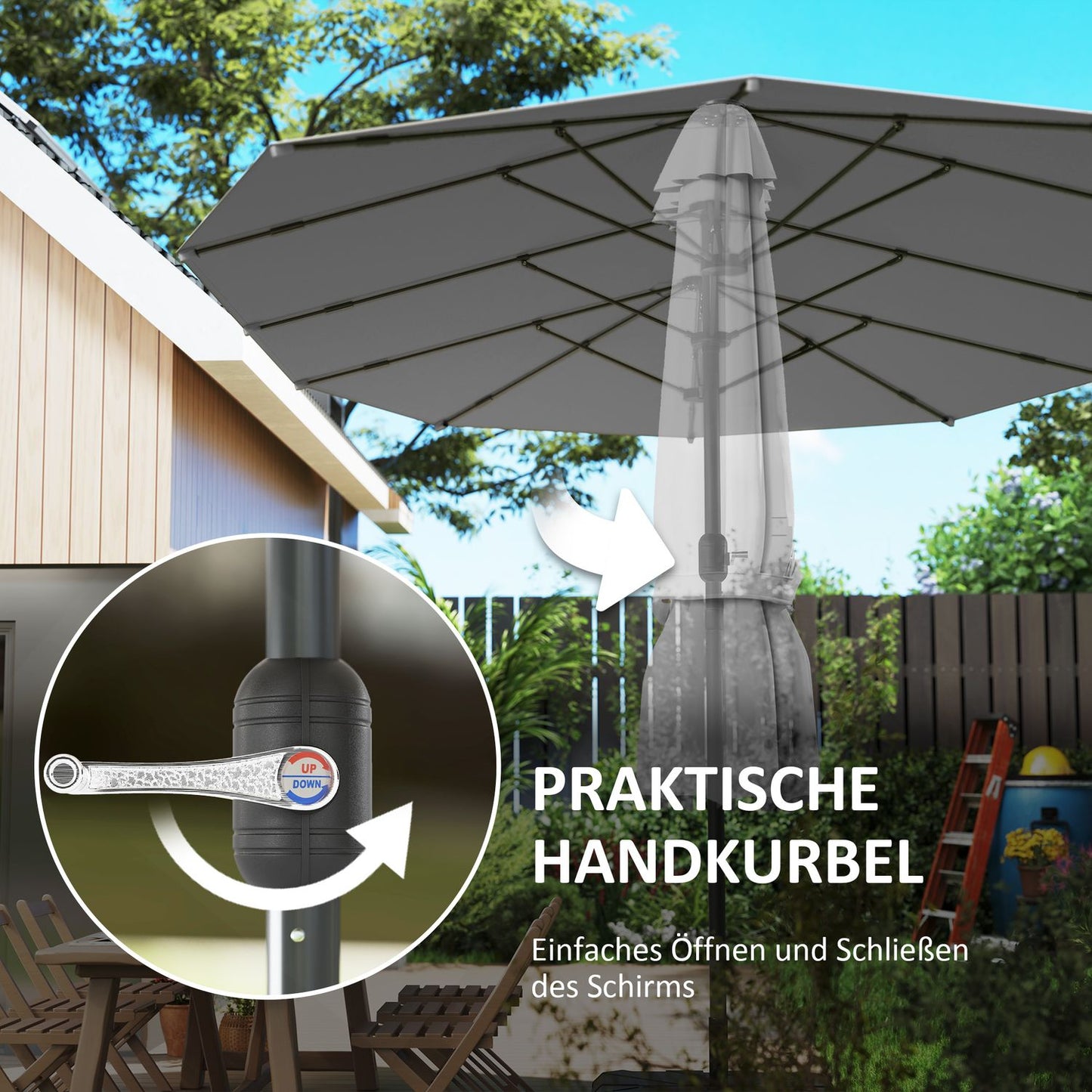 Large UV resistant oval double parasol for garden or beach