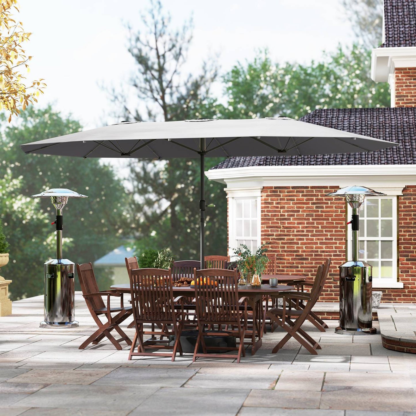 Large UV resistant oval double parasol for garden or beach