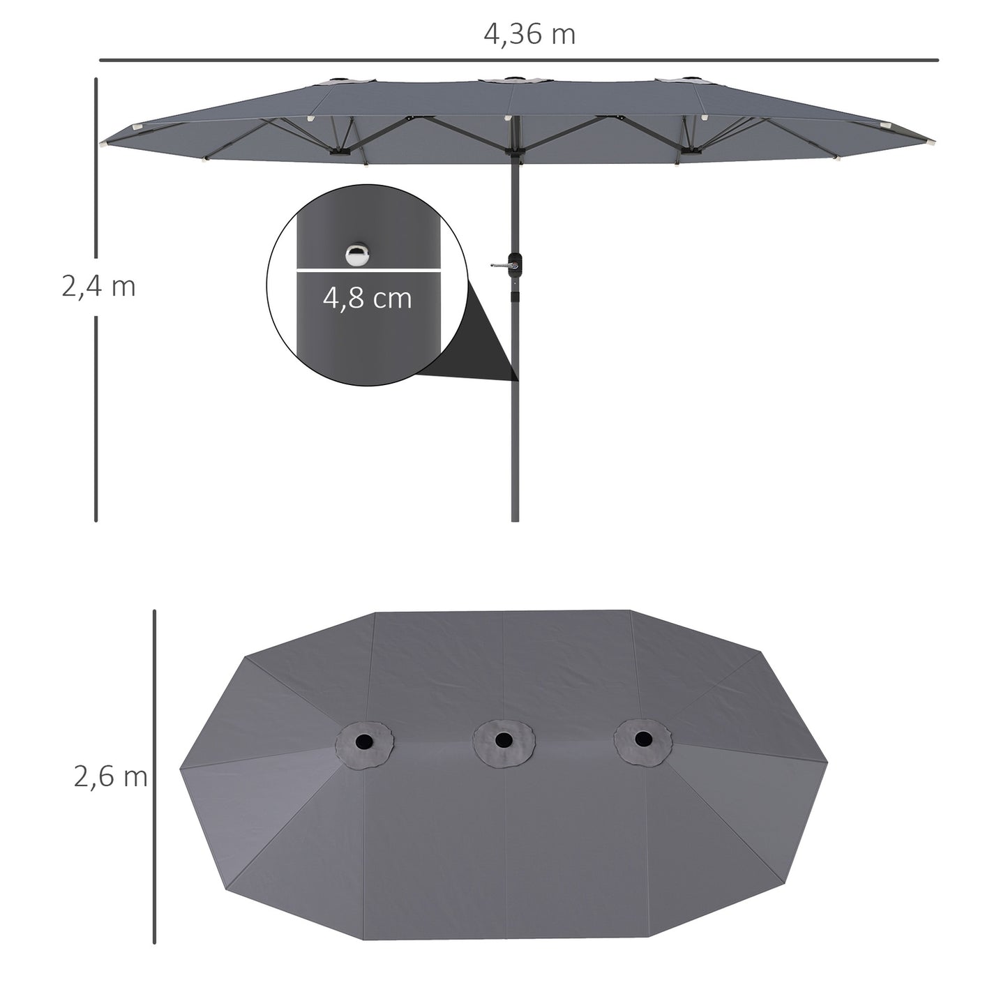 Large UV resistant oval double parasol for garden or beach