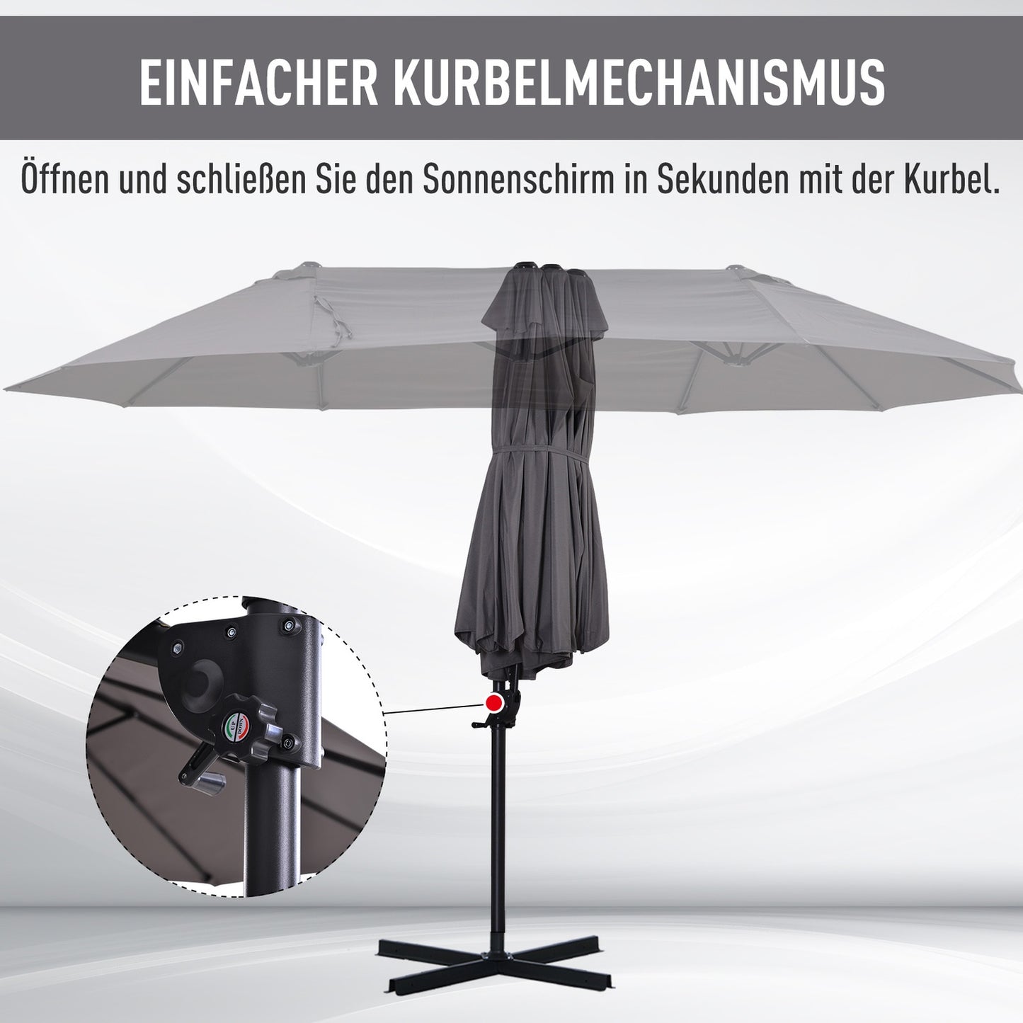 Double-sided cantilever umbrella, crank, sunproof, dark grey