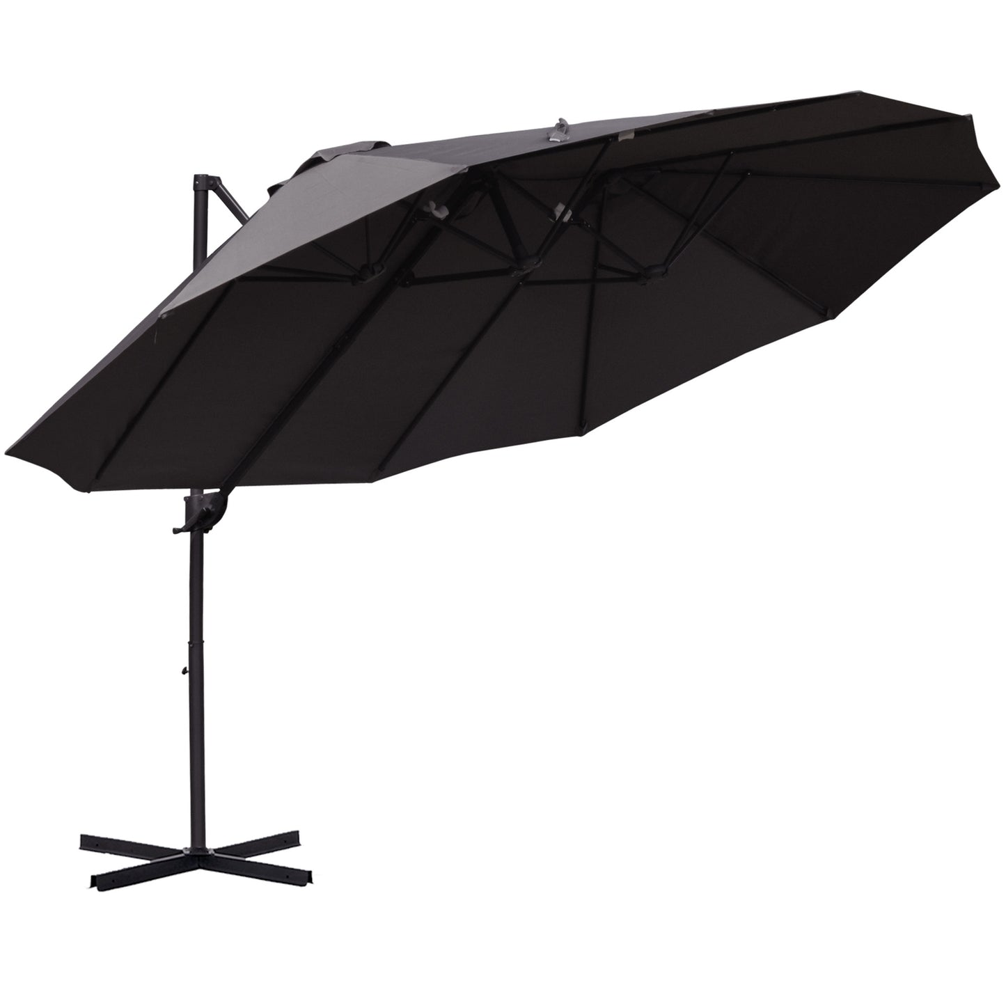 Double-sided cantilever umbrella, crank, sunproof, dark grey