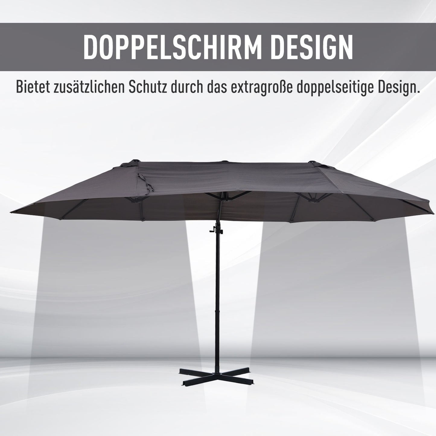 Double-sided cantilever umbrella, crank, sunproof, dark grey