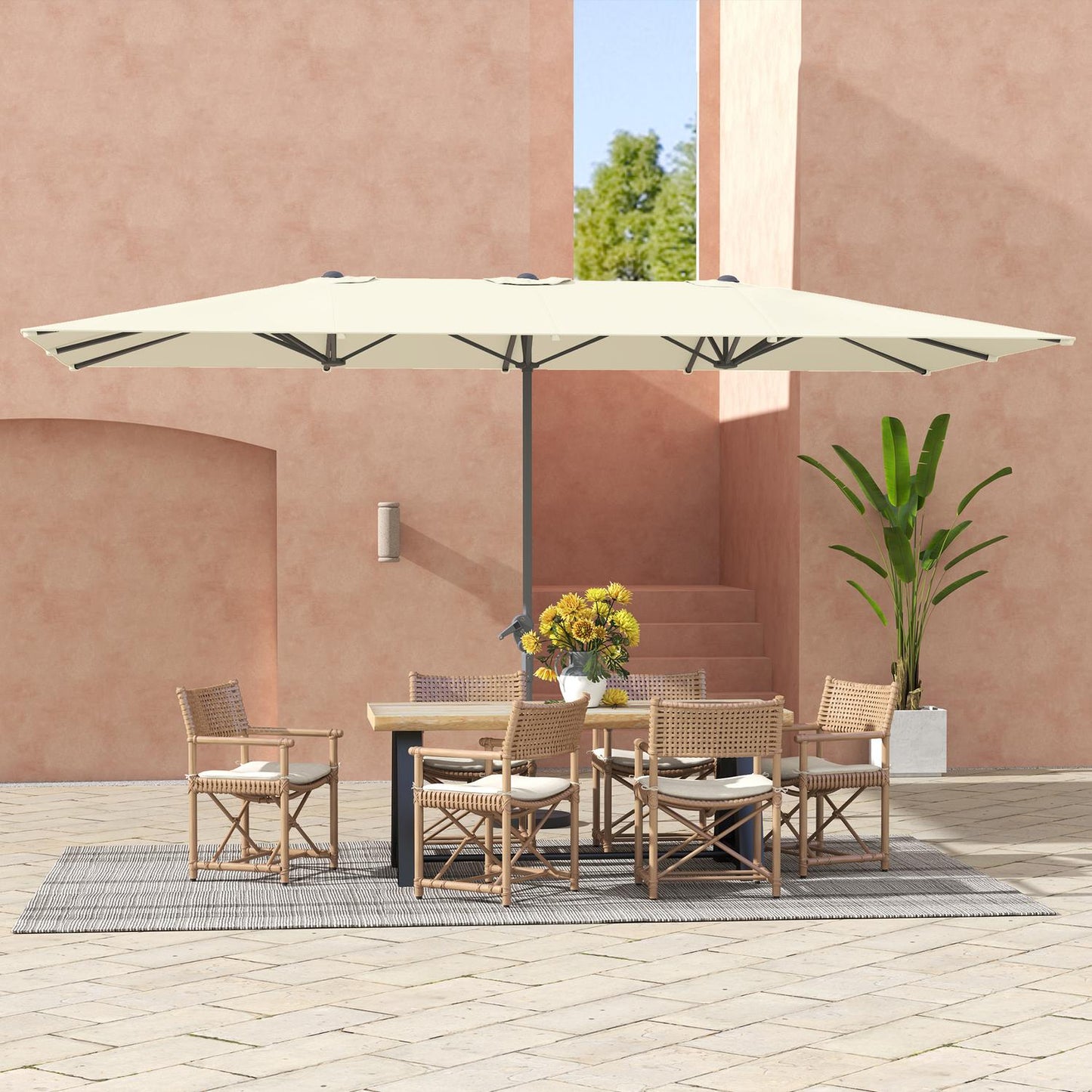 Double parasol, windproof UV50+ 451x264cm, Creamy white