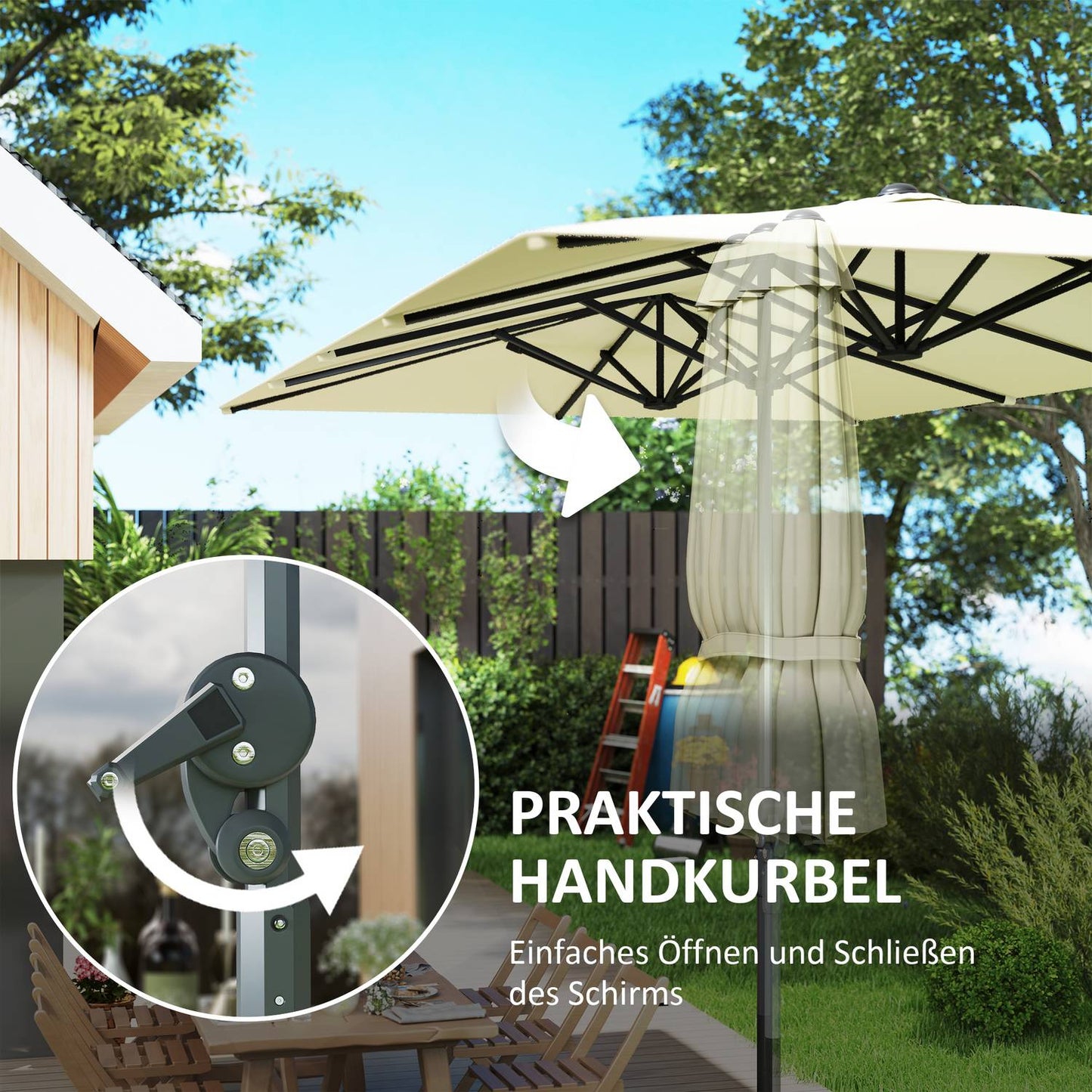 Double parasol, windproof UV50+ 451x264cm, Creamy white