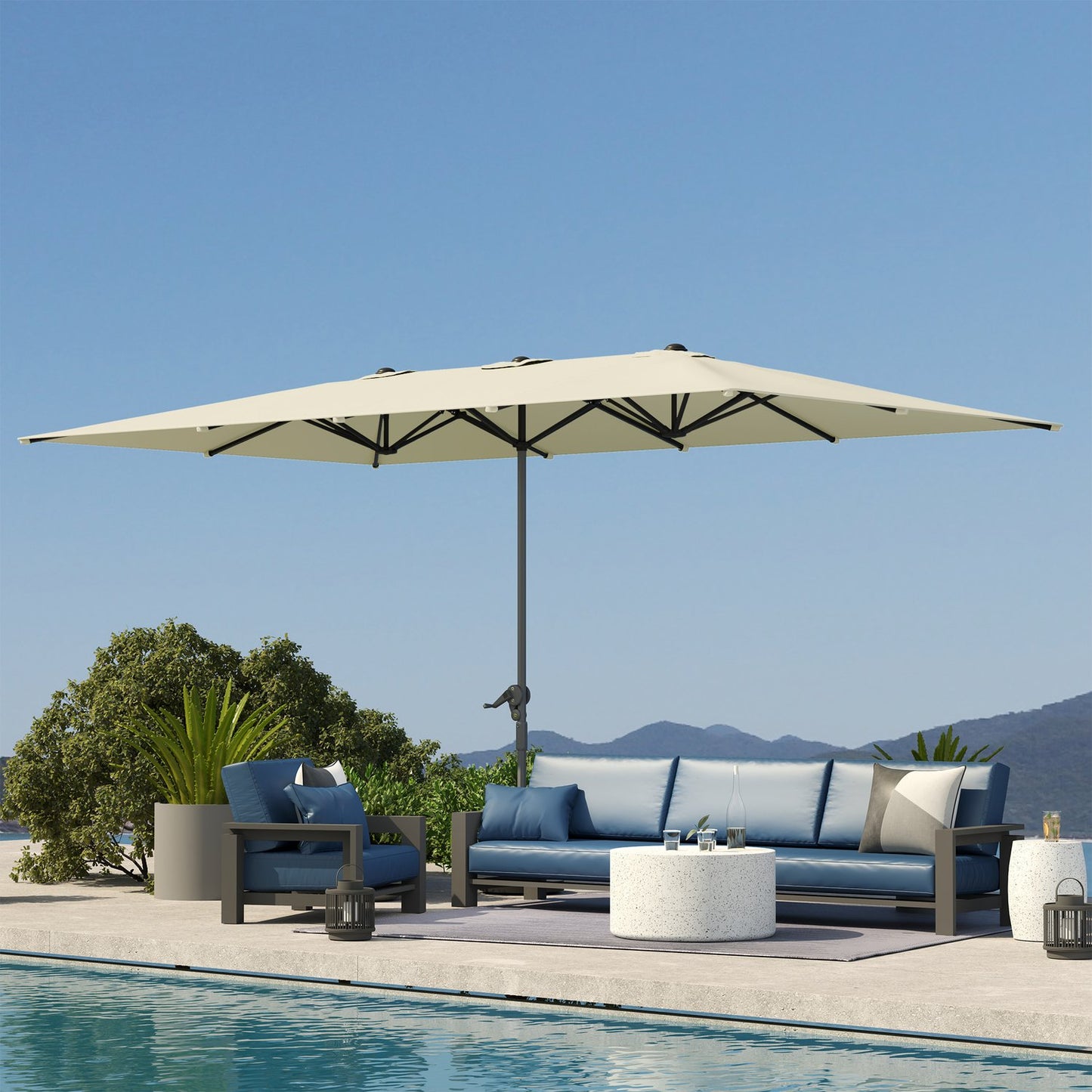 Double parasol, windproof UV50+ 451x264cm, Creamy white