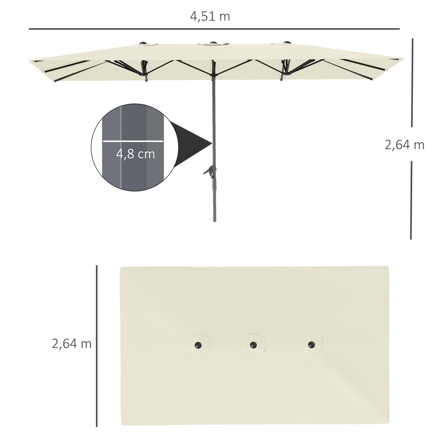 Double parasol, windproof UV50+ 451x264cm, Creamy white