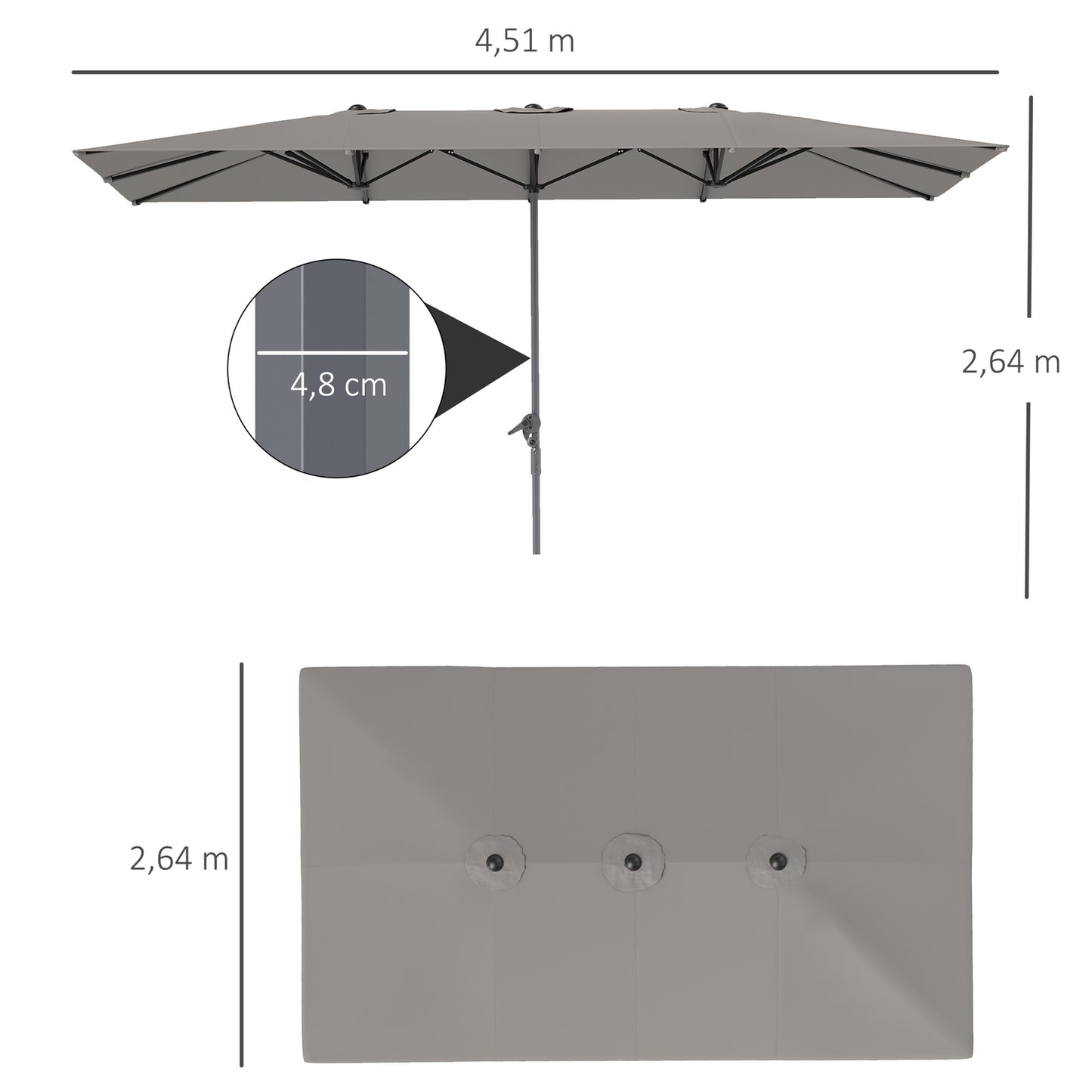 Double garden umbrella - 451 x 264 cm, UV 50+, windproof