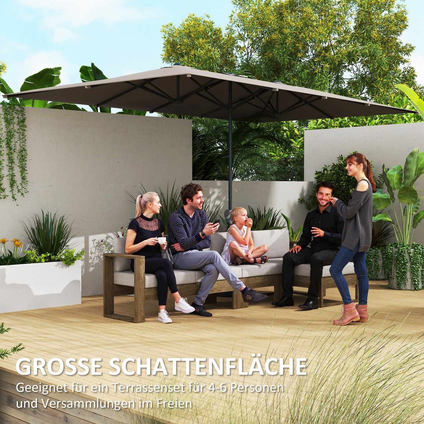 Double garden umbrella - 451 x 264 cm, UV 50+, windproof