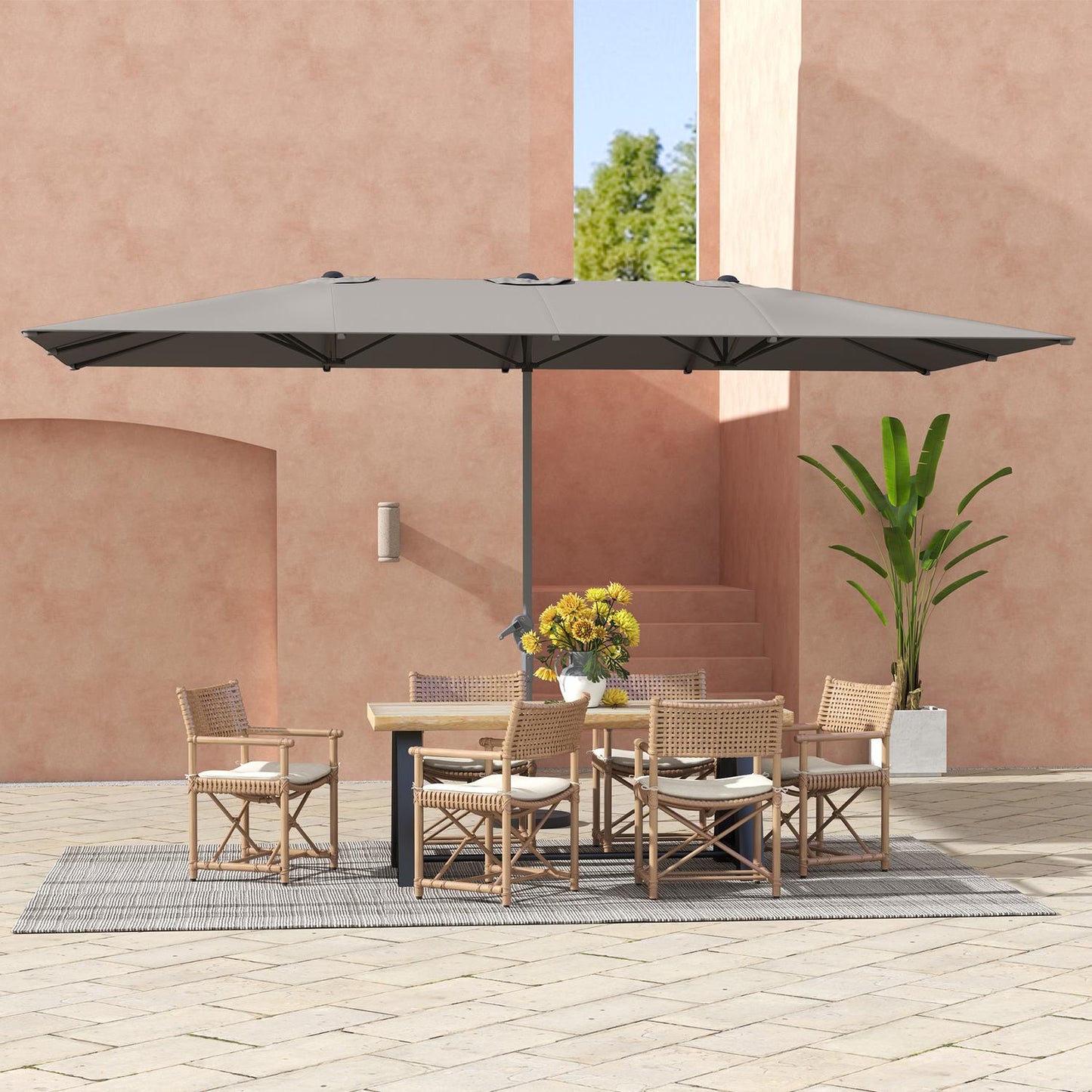 Double garden umbrella - 451 x 264 cm, UV 50+, windproof