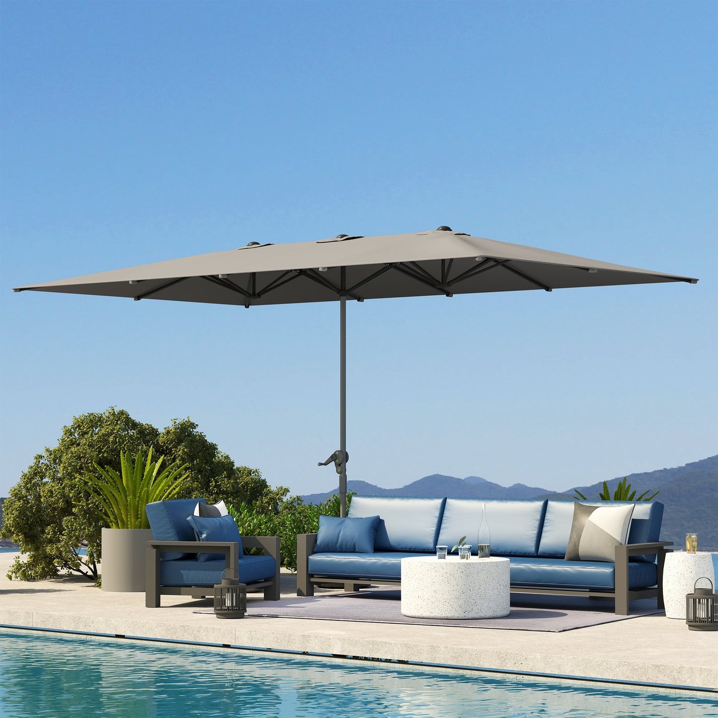 Double garden umbrella - 451 x 264 cm, UV 50+, windproof