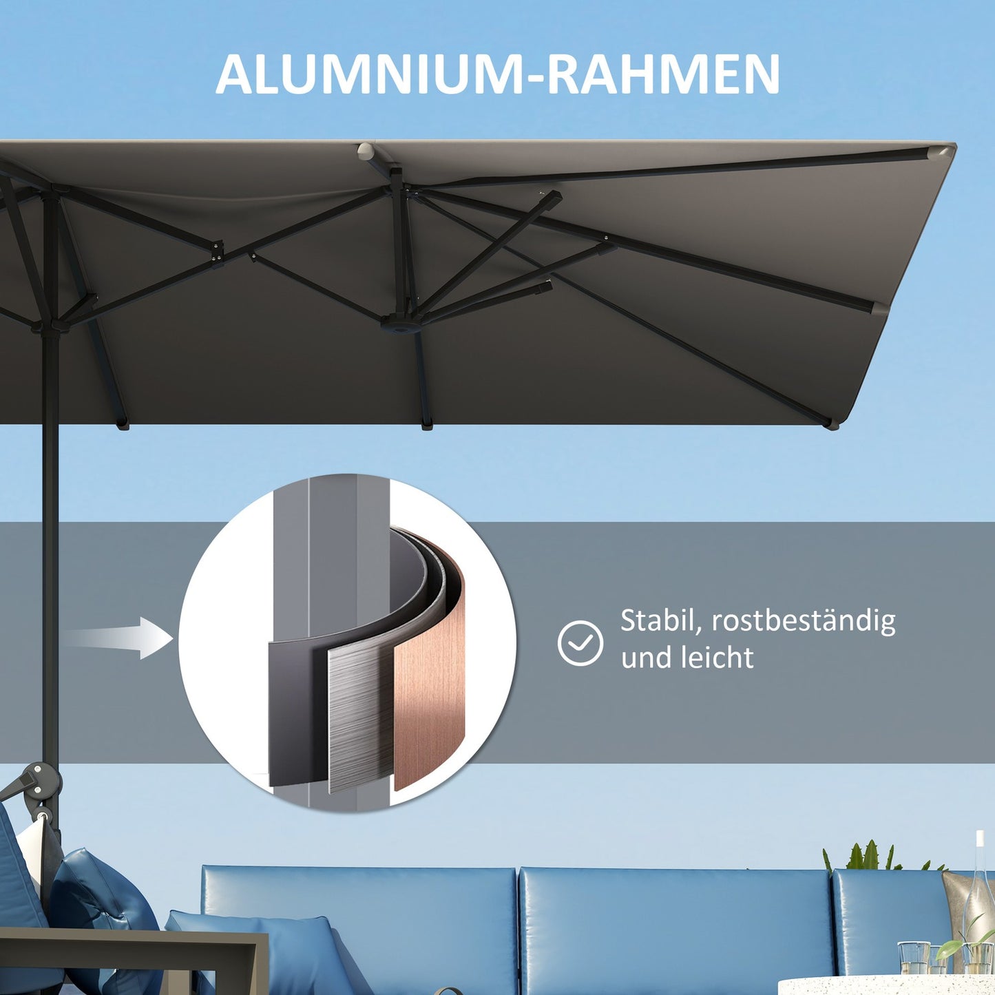 Double garden umbrella - 451 x 264 cm, UV 50+, windproof