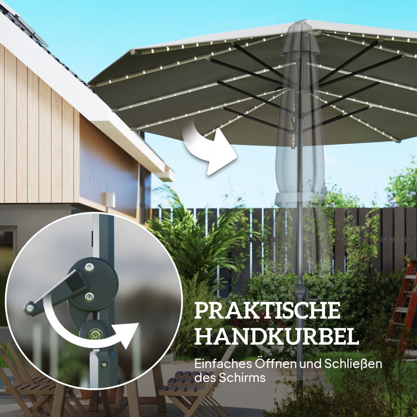 Double parasol with LED, UV50+ protection, dark grey