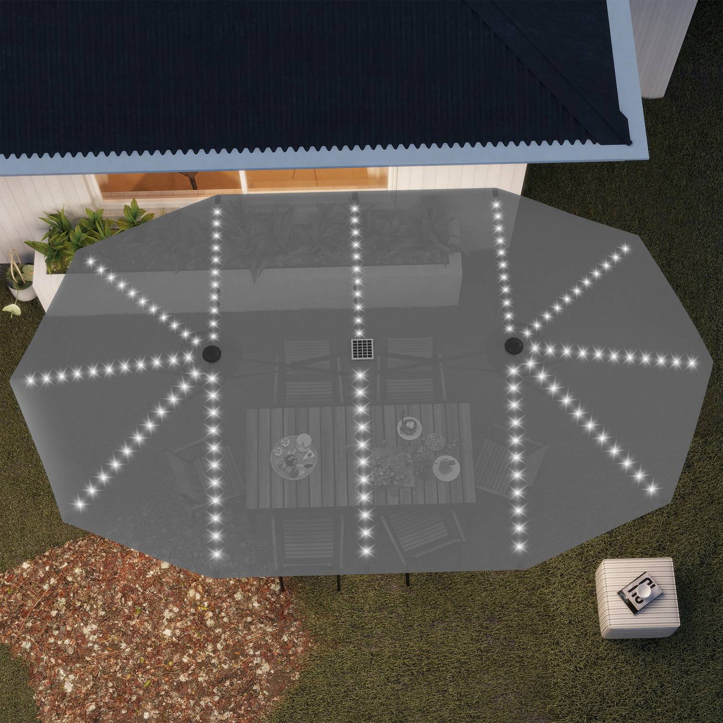 Double parasol with LED, UV50+ protection, dark grey