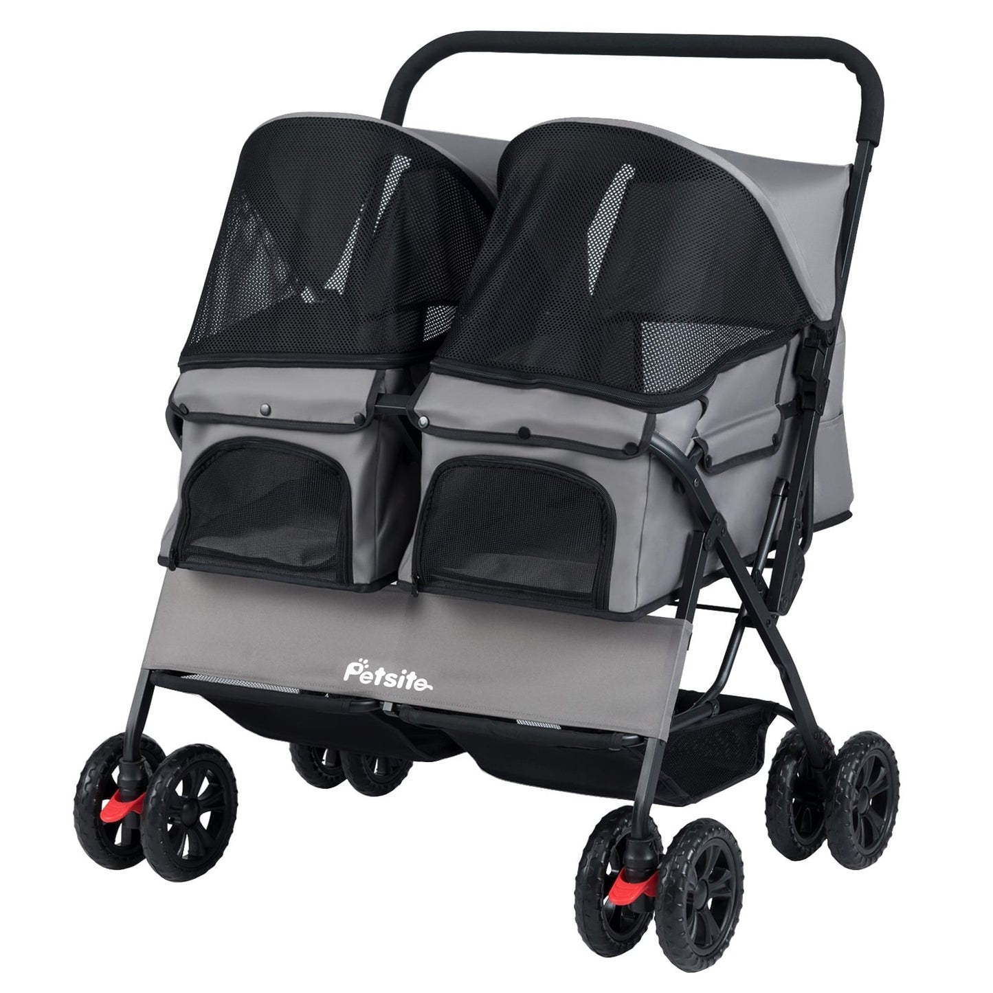 Double Pet Stroller with Adjustable Canopy, Grey