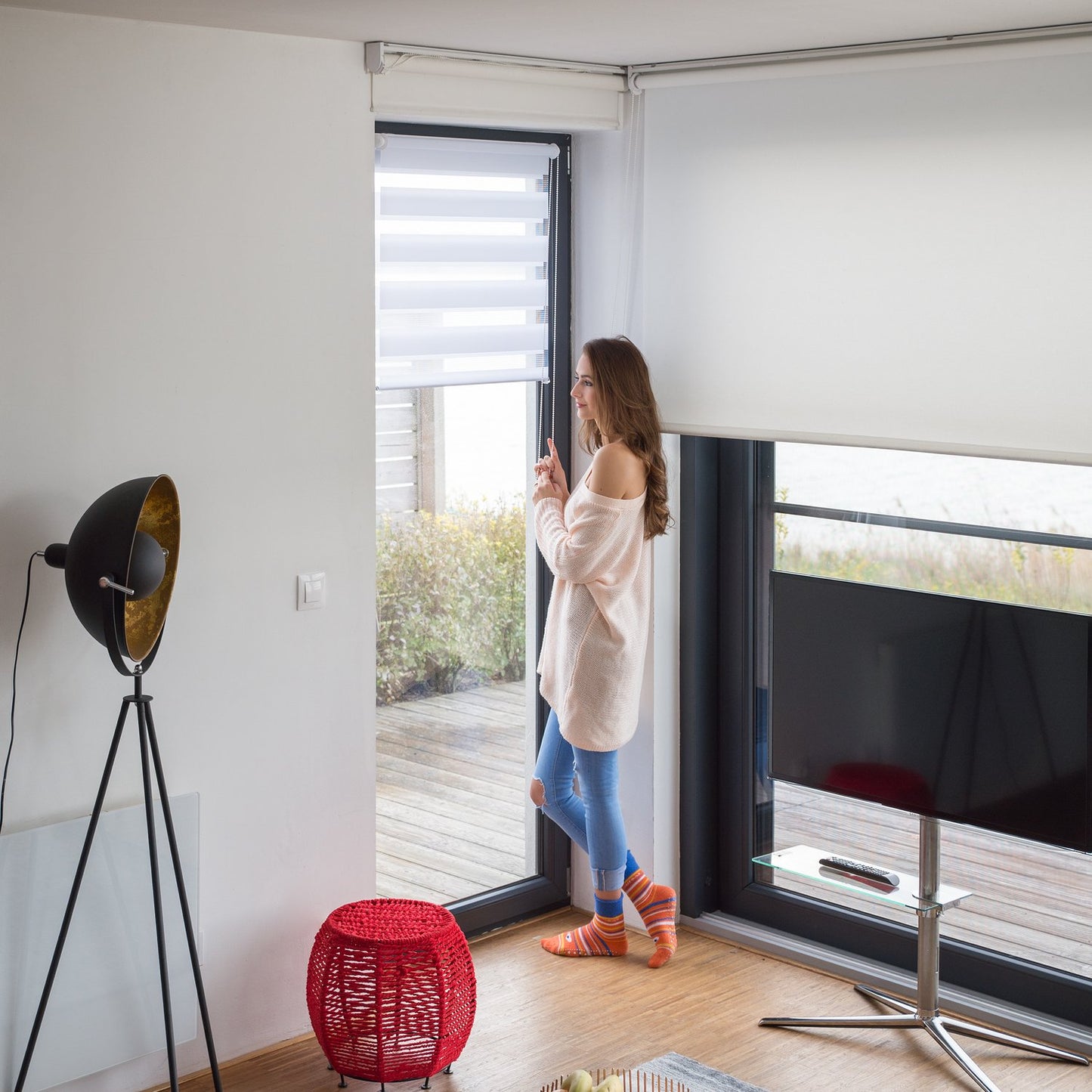 Double Roller Blind, White – No-Drill Installation