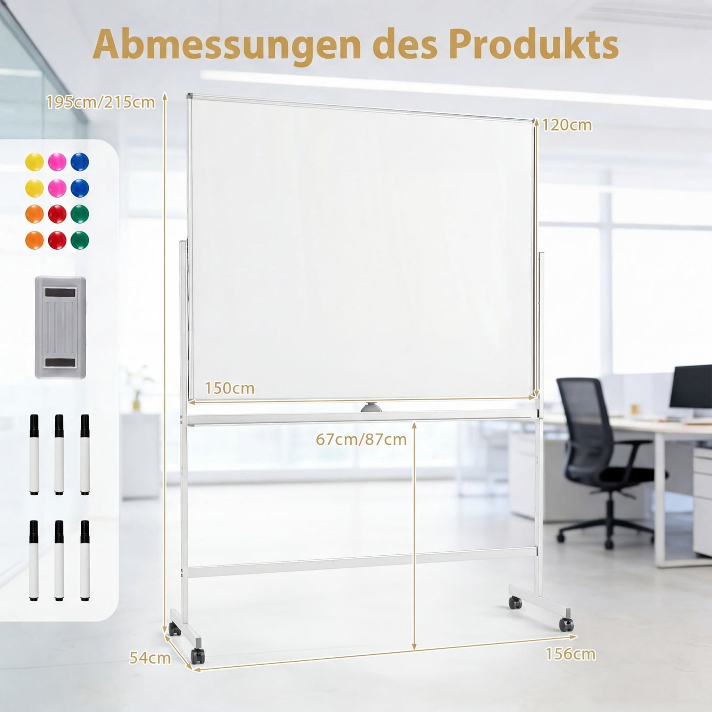 Double-Sided Adjustable Whiteboard with Stand & Wheels