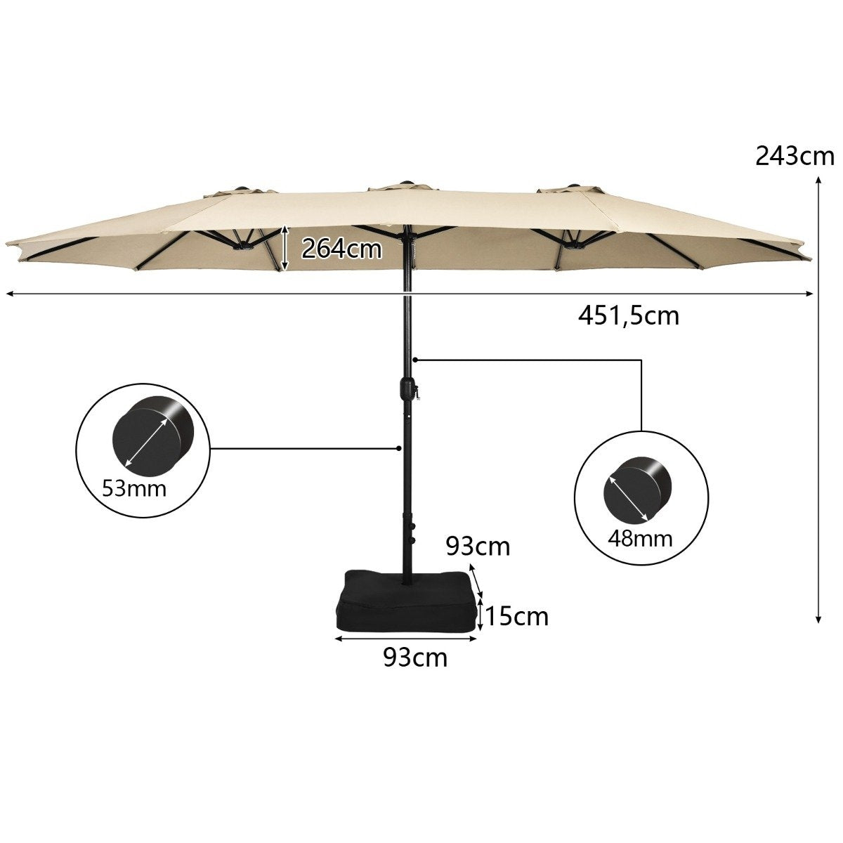 Double-Sided Patio Umbrella with Stand, Crank, UPF 50+