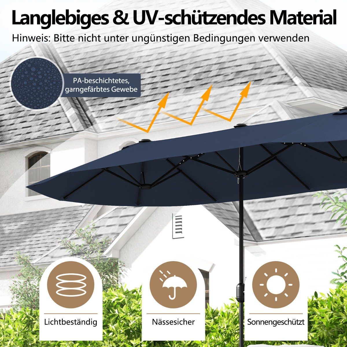 Double-Sided Patio Umbrella with Stand, UPF 50+, Dark Blue