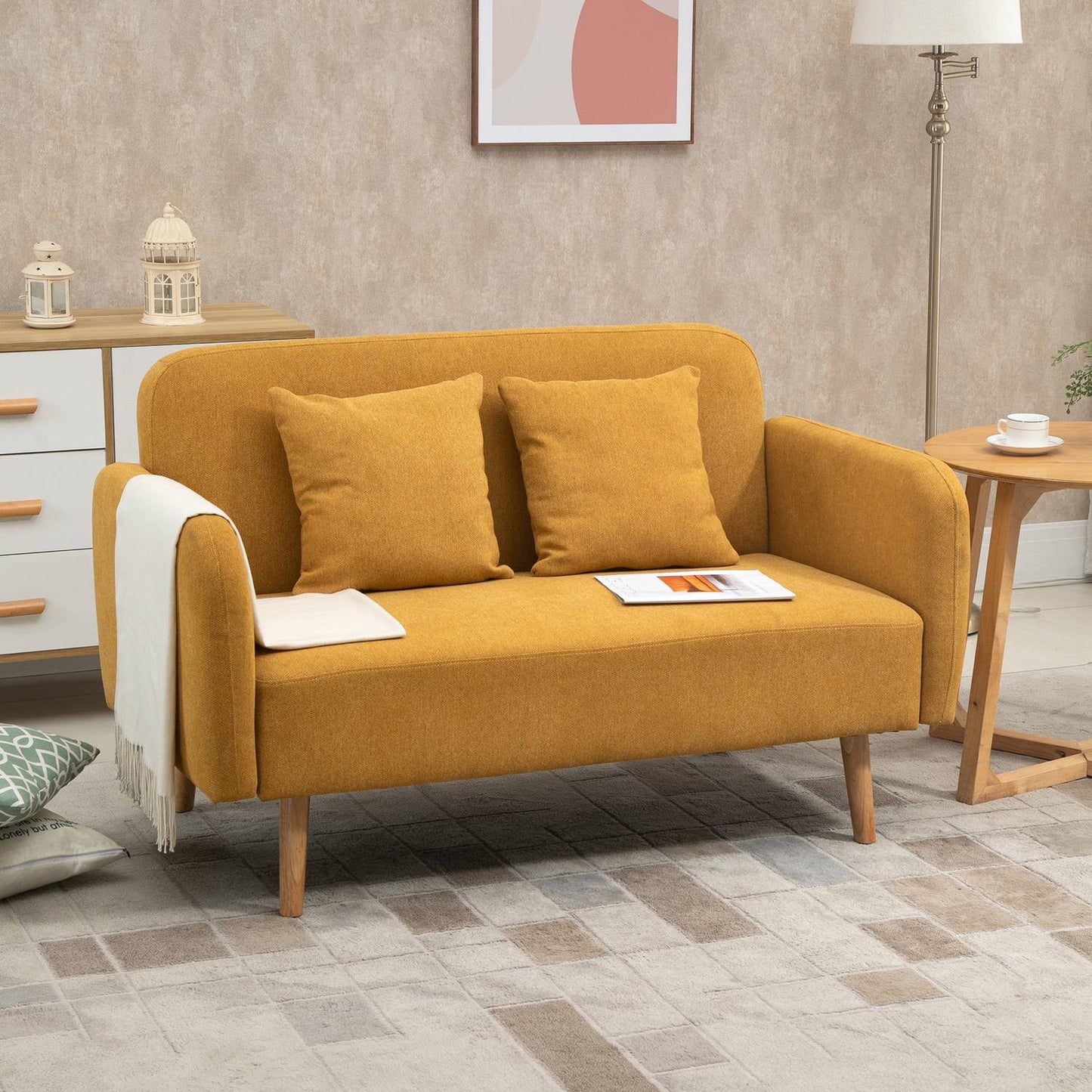 Compact Double Loveseat - Adjustable, velvety polyester
