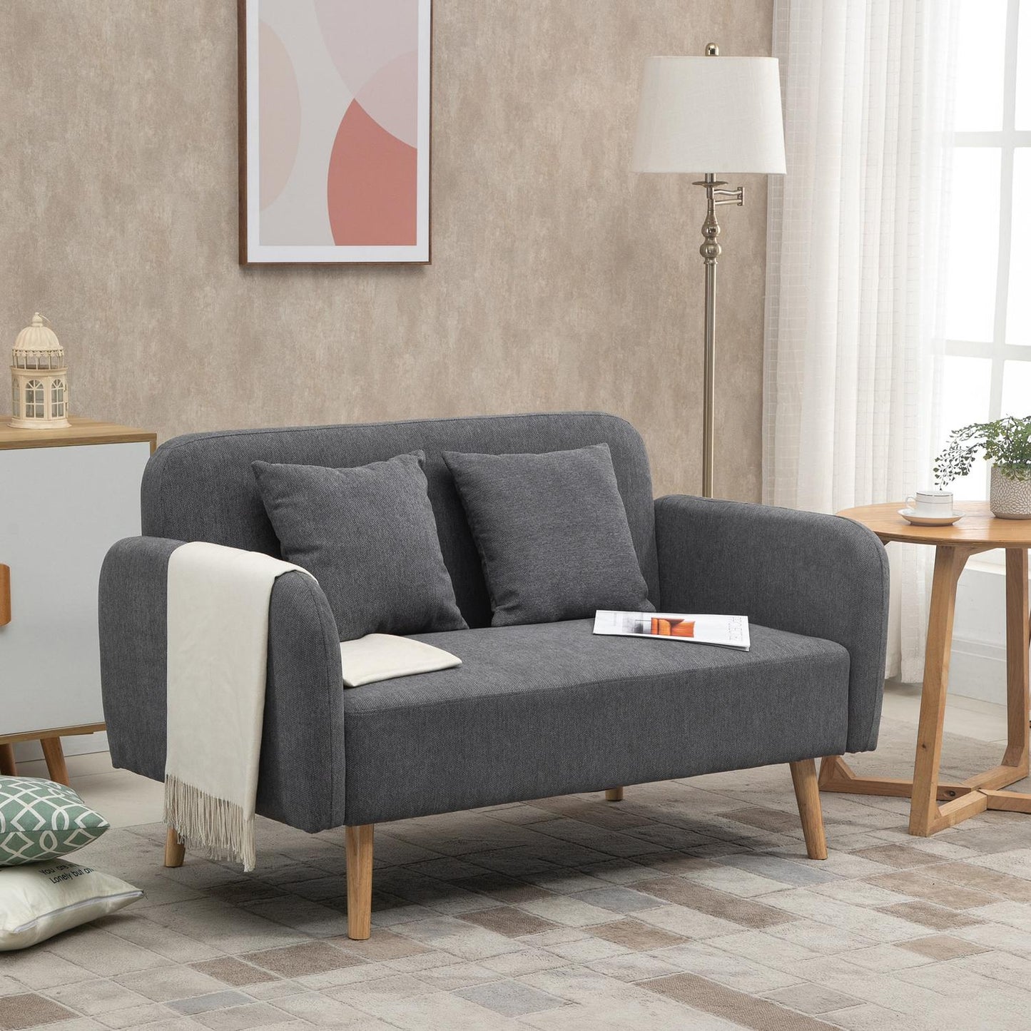 2-seater Loveseat sofa, velvet smooth polyester, adjustable footrest