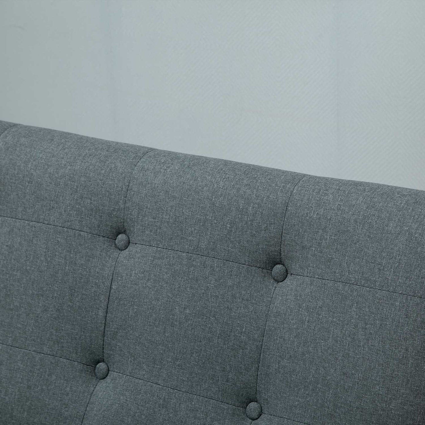 Compact Gray Linen Loveseat - 2 Seater, Rubberwood Frame