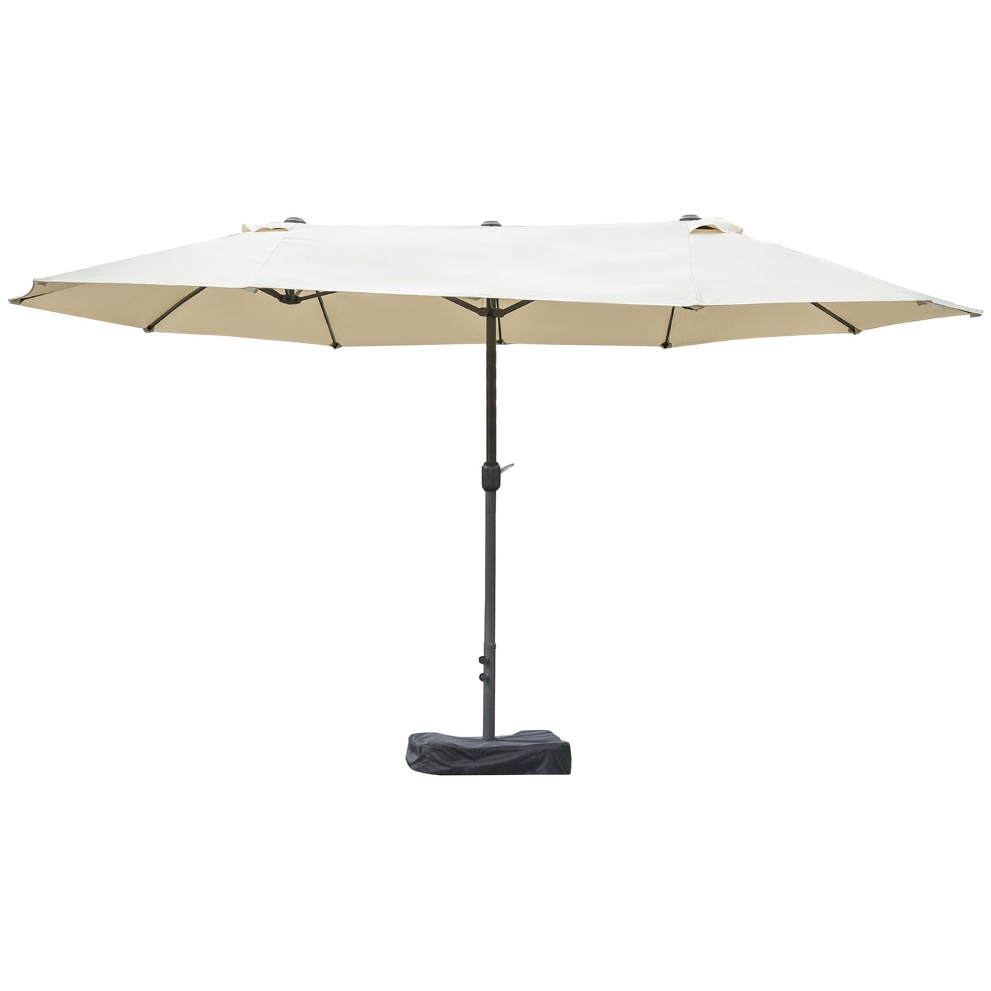 Oval double umbrella with stand, cream white, hand crank