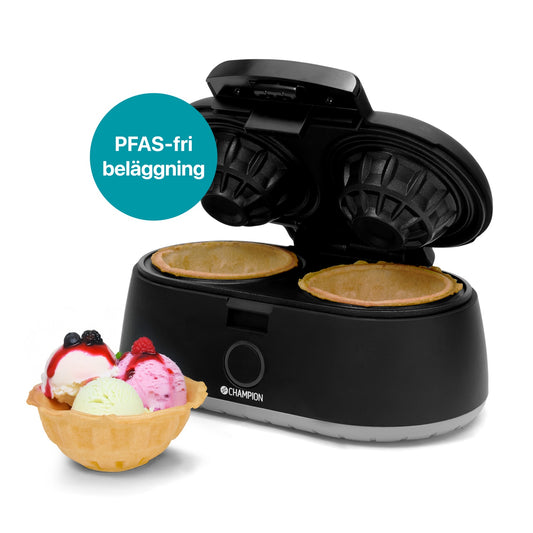 Double Waffle Bowl Maker, 1000W, Non-Stick, Black