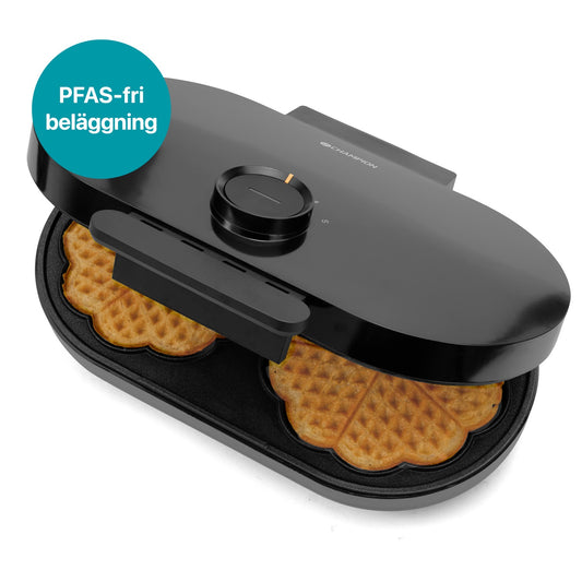 Double Waffle Maker, 1600W, Heart-Shaped, PFAS-Free