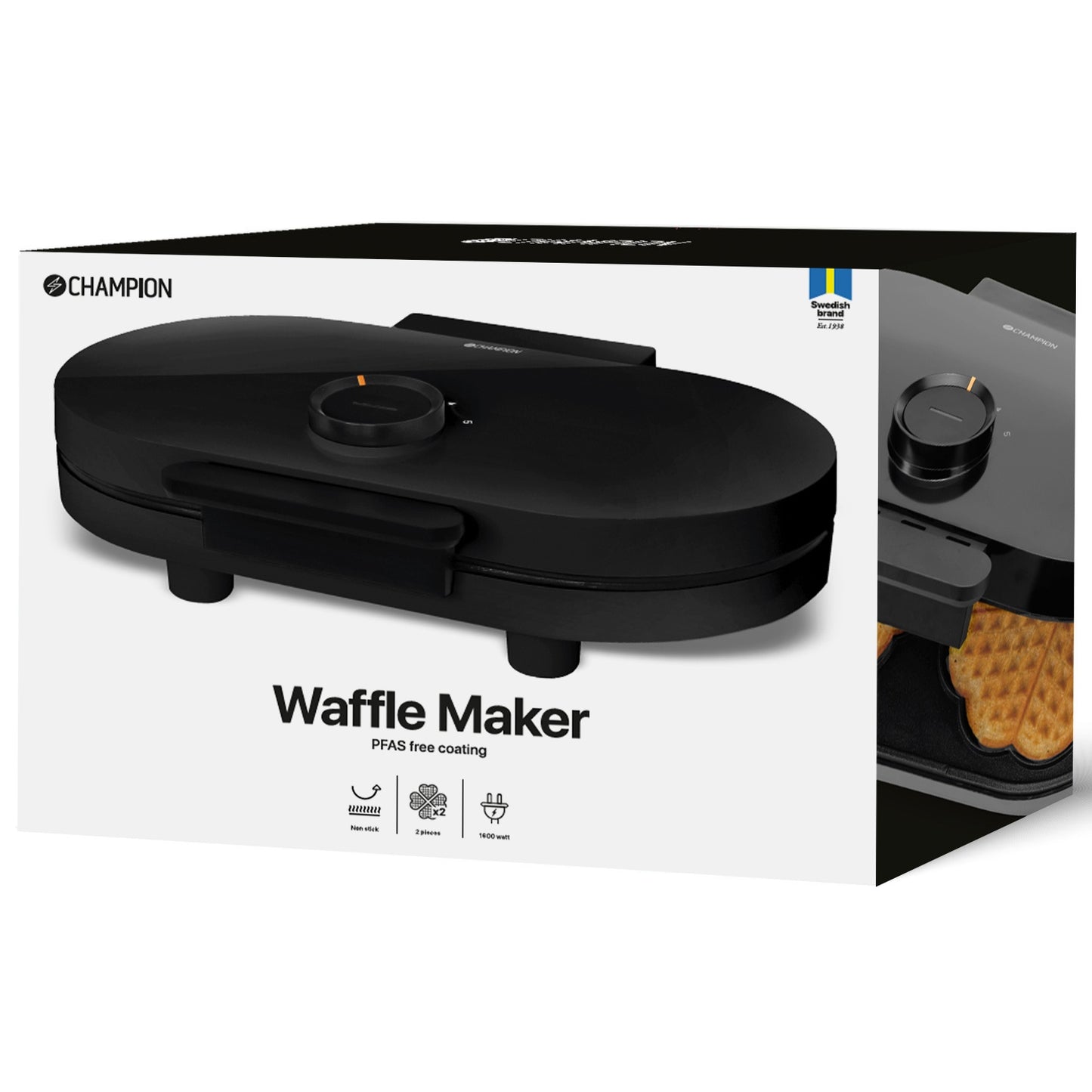 Double Waffle Maker, 1600W, Heart-Shaped, PFAS-Free