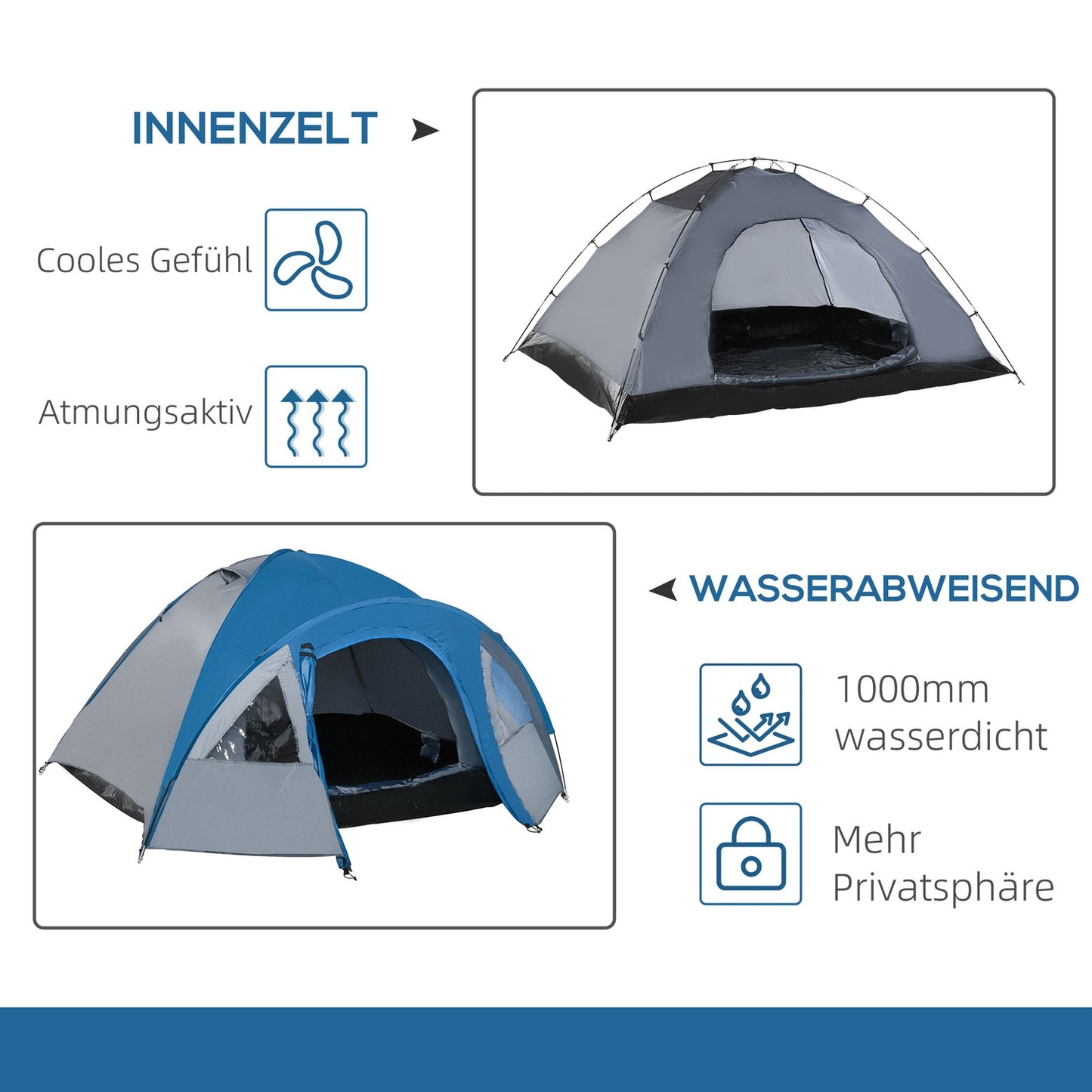 Waterproof dome tent for 4 people - 4 seasons, mosquito net