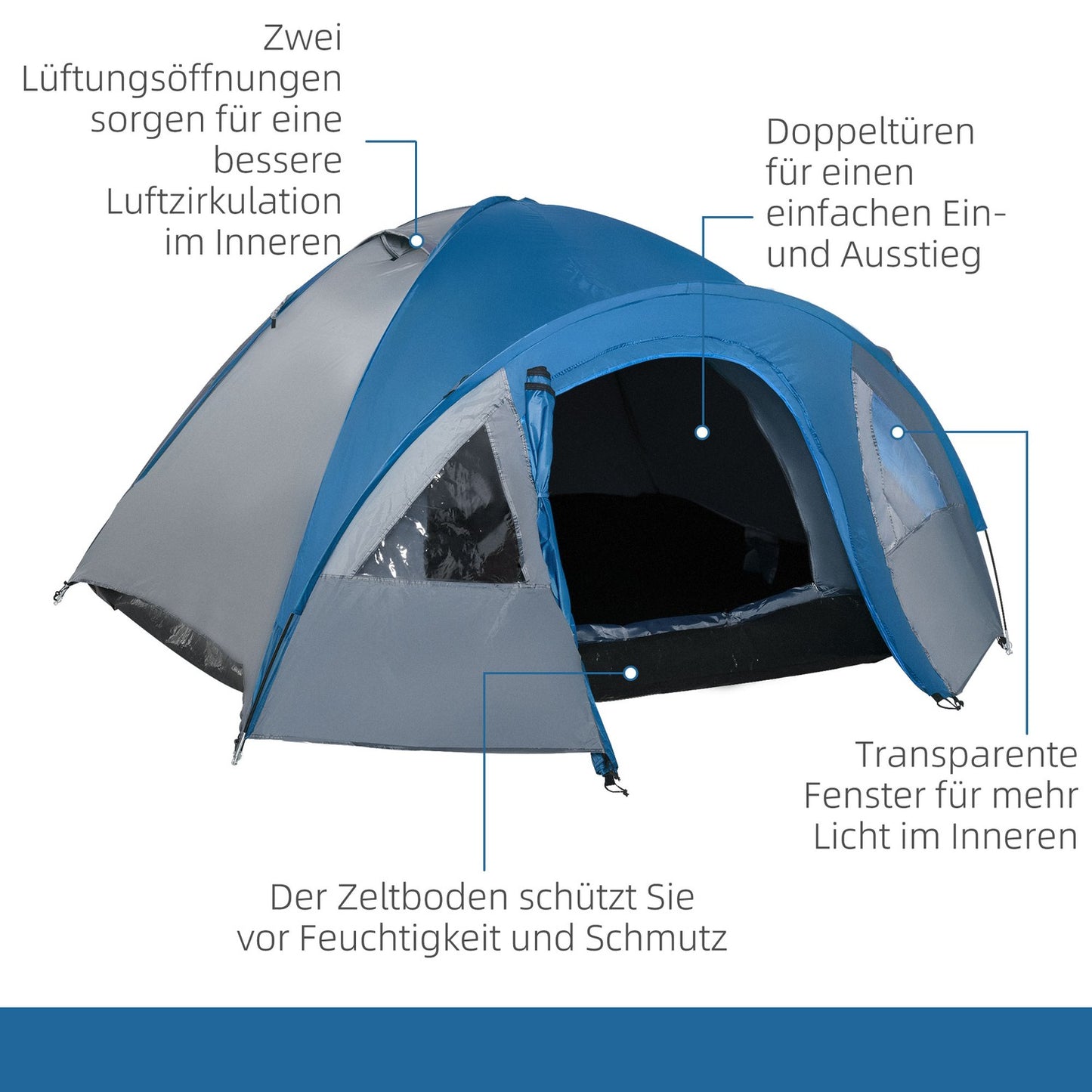 Waterproof dome tent for 4 people - 4 seasons, mosquito net