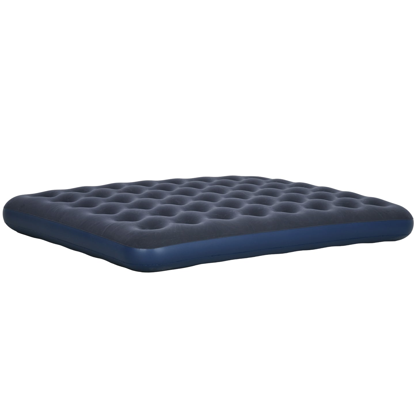 Double air bed for camping, foldable, dark blue, 203x152x22 cm
