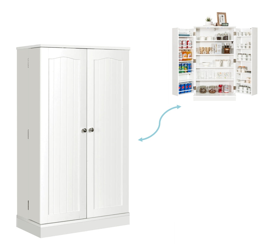 Double-door storage cabinet with 6 adjustable shelves 59 x 30.5 x 103.5 cm White