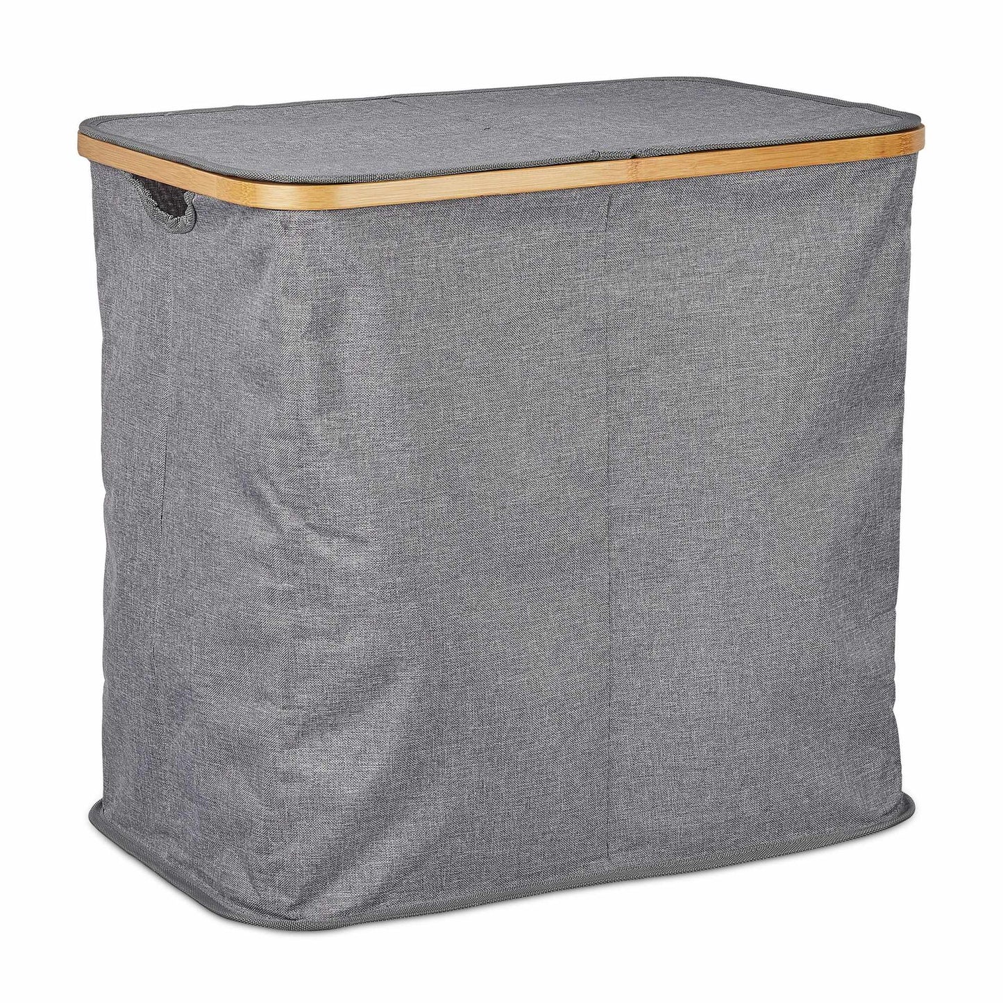 Double laundry basket with lid gray