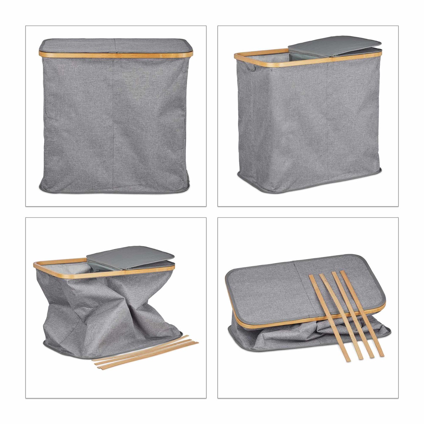 Double laundry basket with lid gray