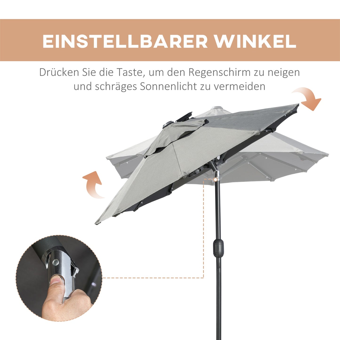 Double garden parasol, 295x219cm, windproof with LED & Tilt