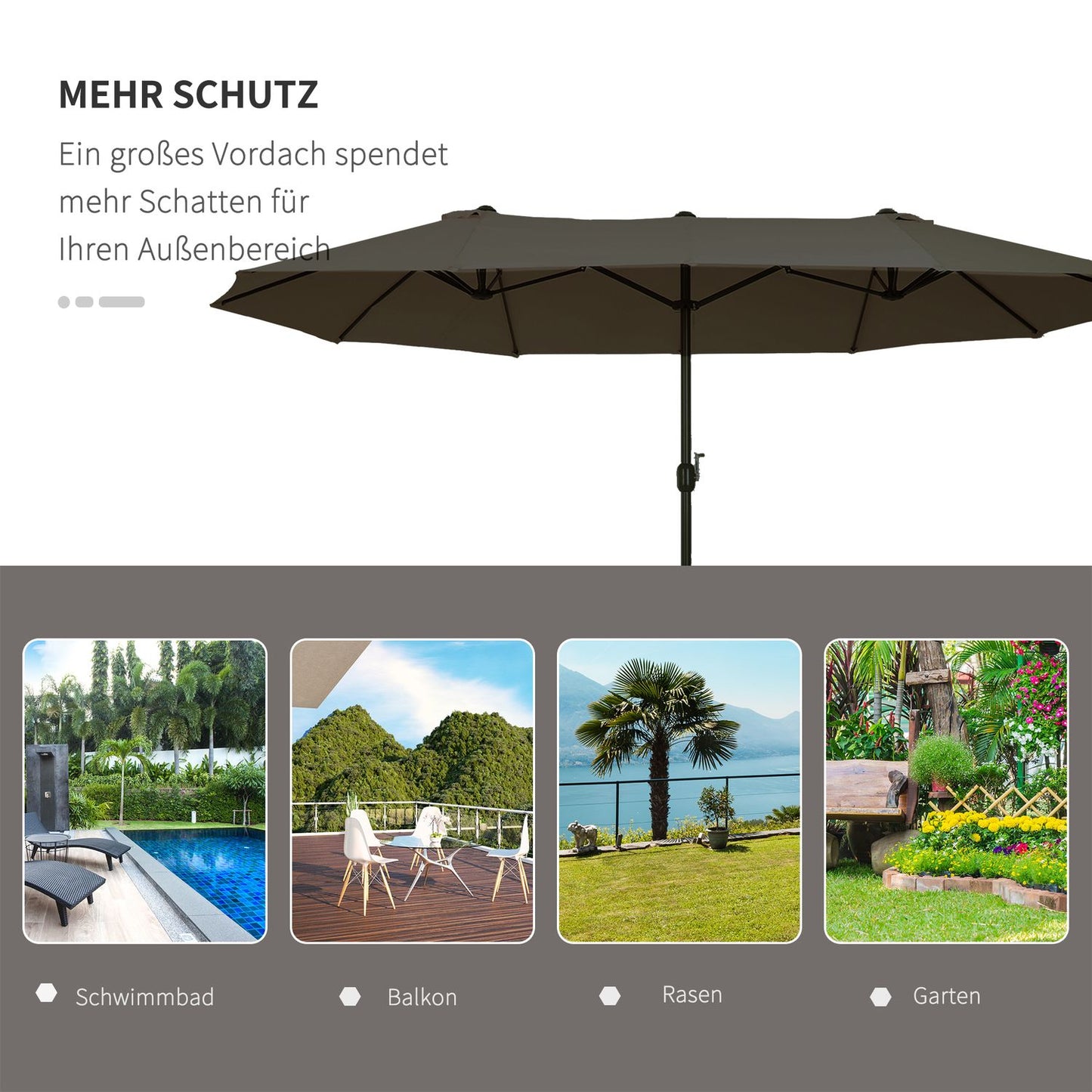 Double parasol garden umbrella, grey, oval, hand crank