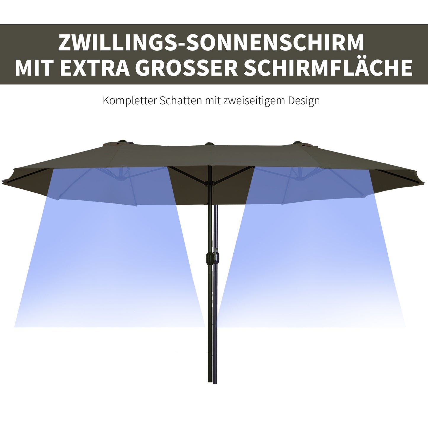Double parasol garden umbrella, grey, oval, hand crank