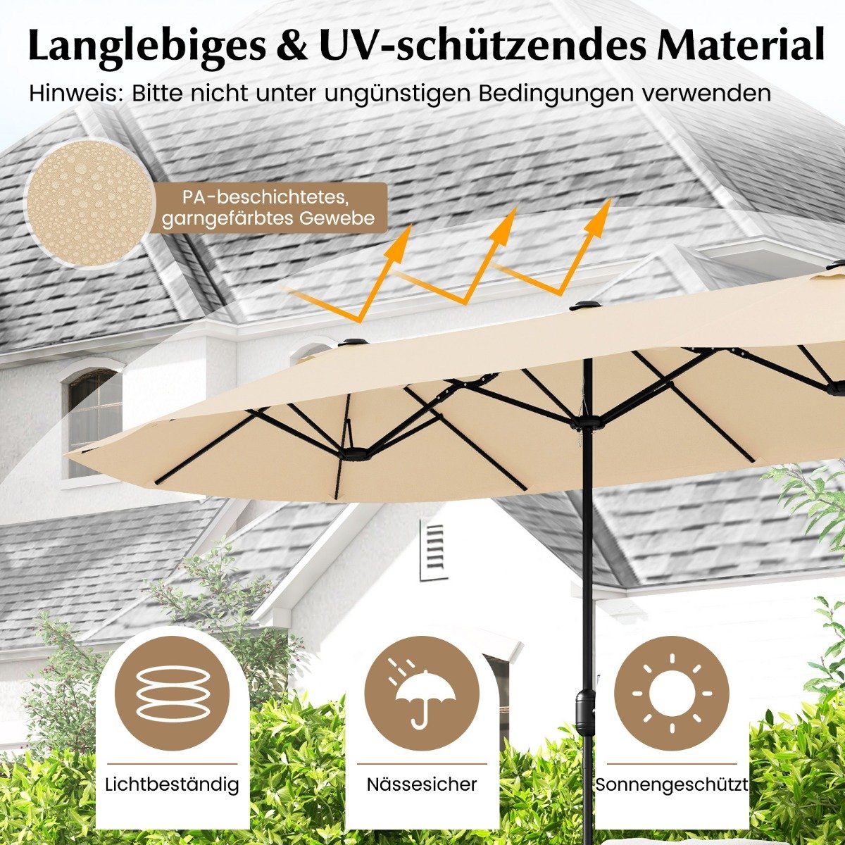 Double parasol with stand 400 x 200 cm parasol large XXL beige