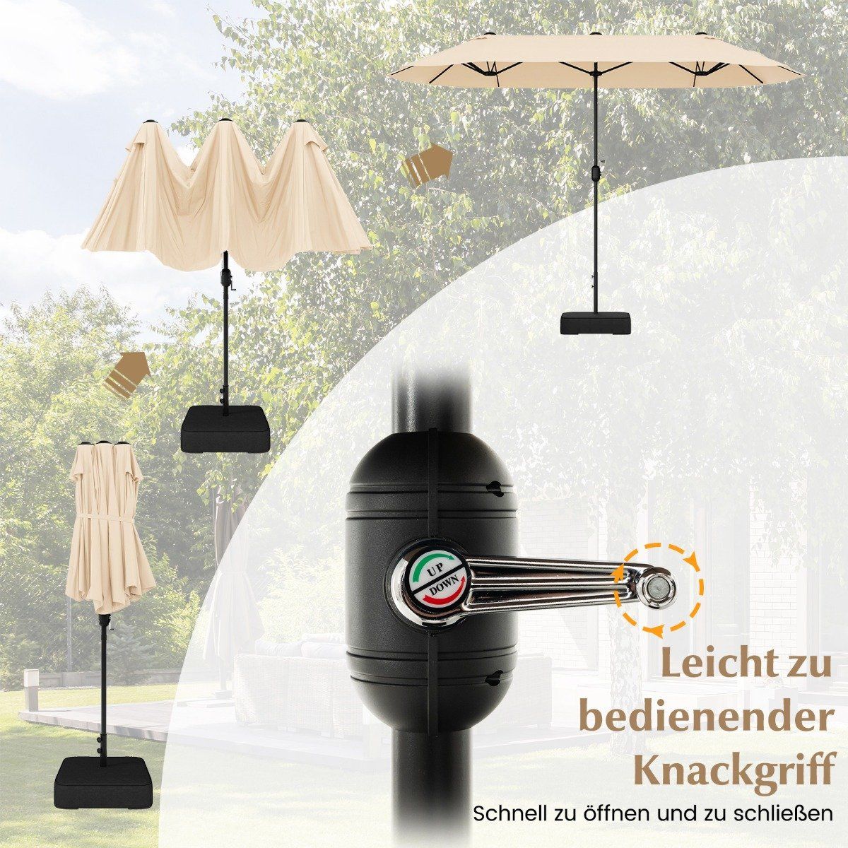 Double parasol with stand 400 x 200 cm parasol large XXL beige