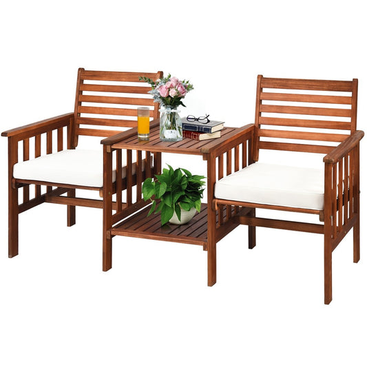Double seat made of acacia wood 3-piece table and chair set