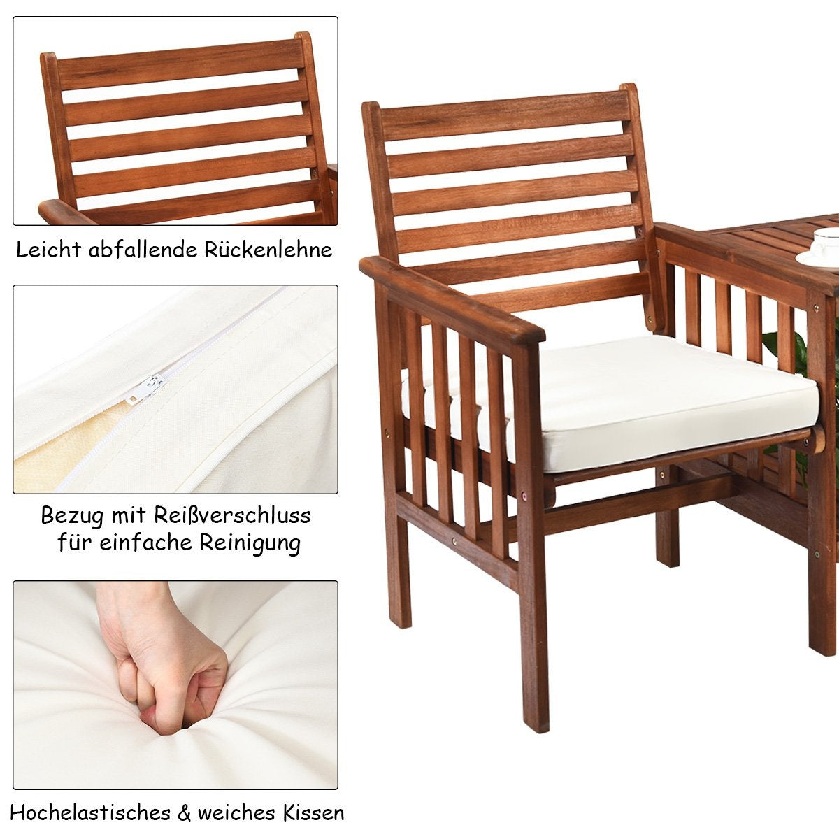 Double seat made of acacia wood 3-piece table and chair set