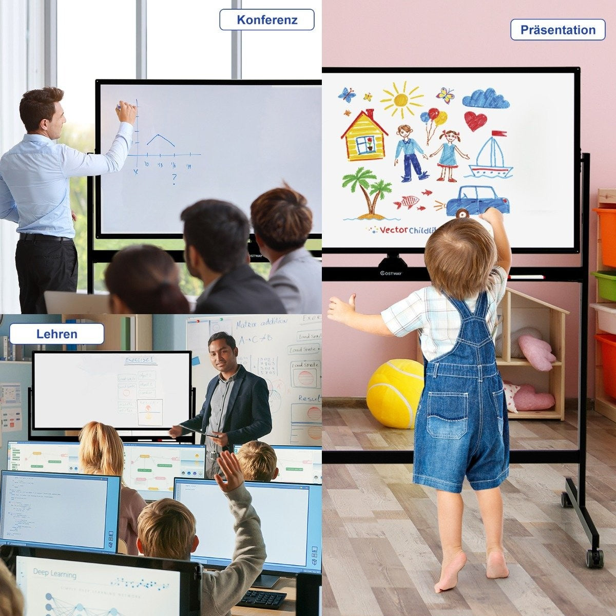 Double-sided magnetic mobile whiteboard mobile rolling whiteboard for office black
