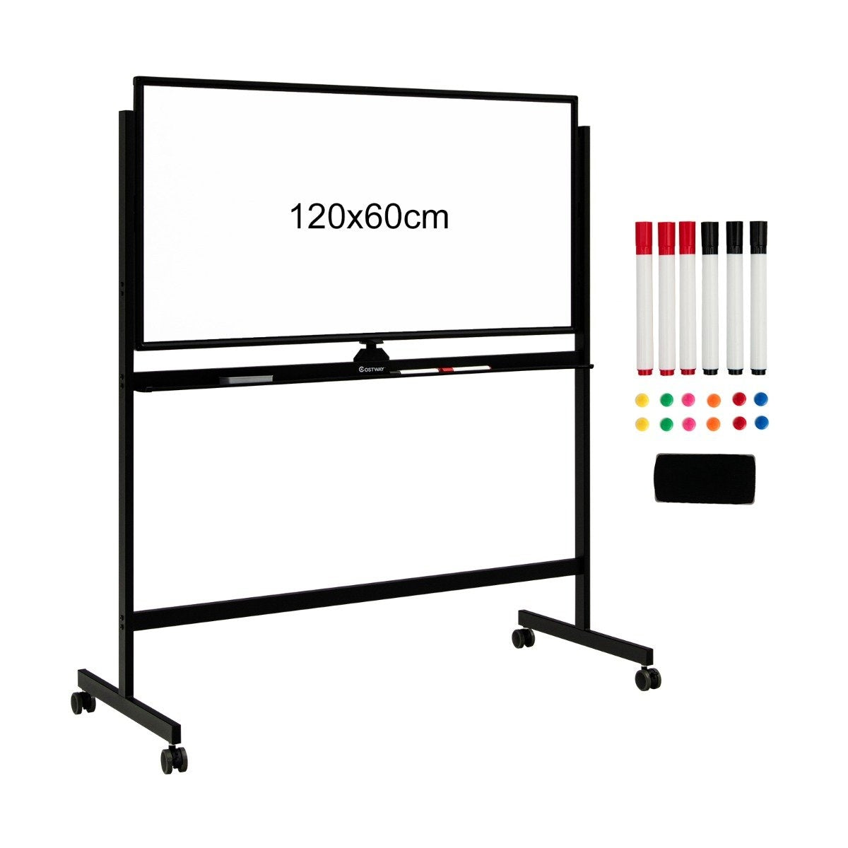 Double-sided magnetic mobile whiteboard mobile rolling whiteboard for office black