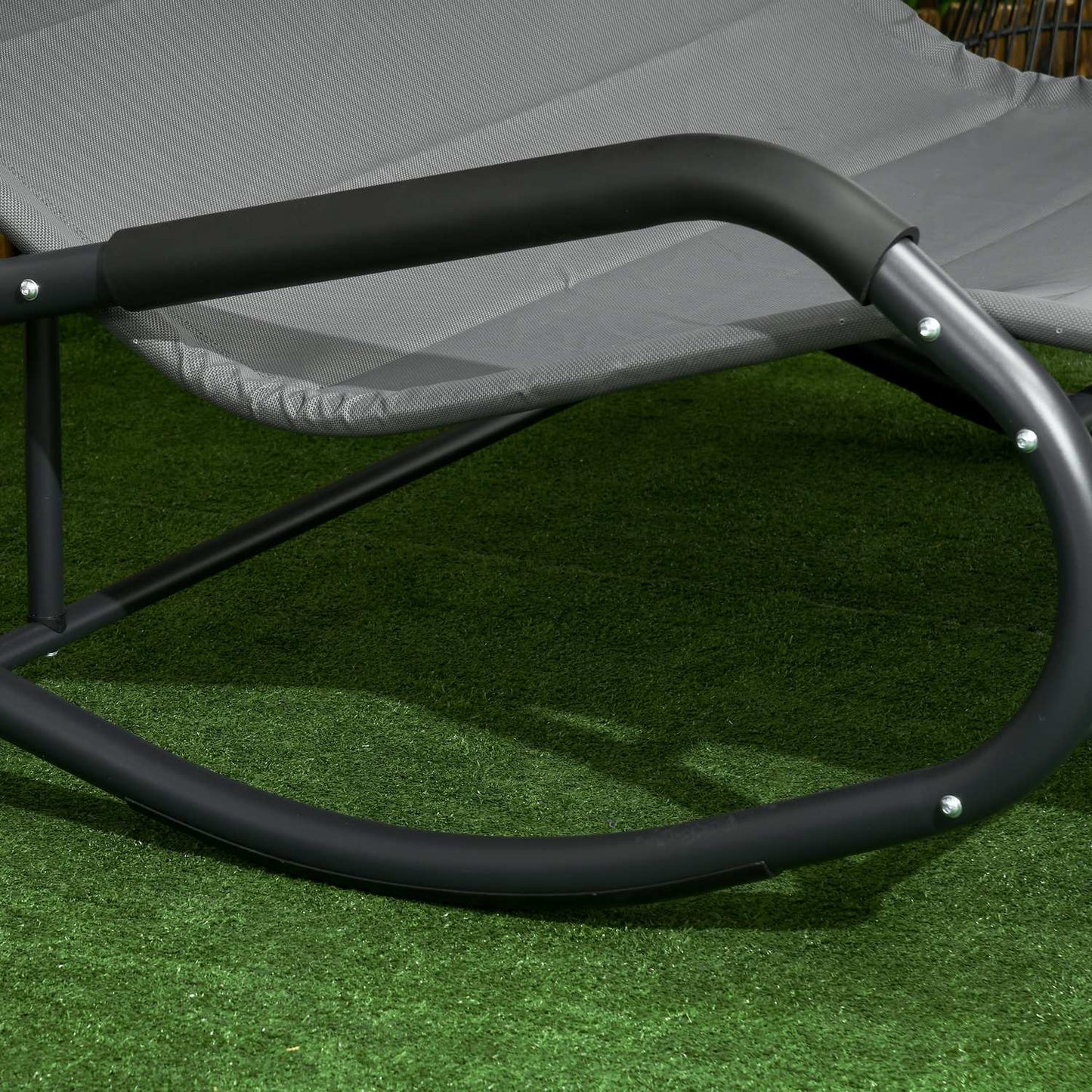 Double Garden Swing Lounger, Cushion & Canopy, 220 kg, Dark Grey