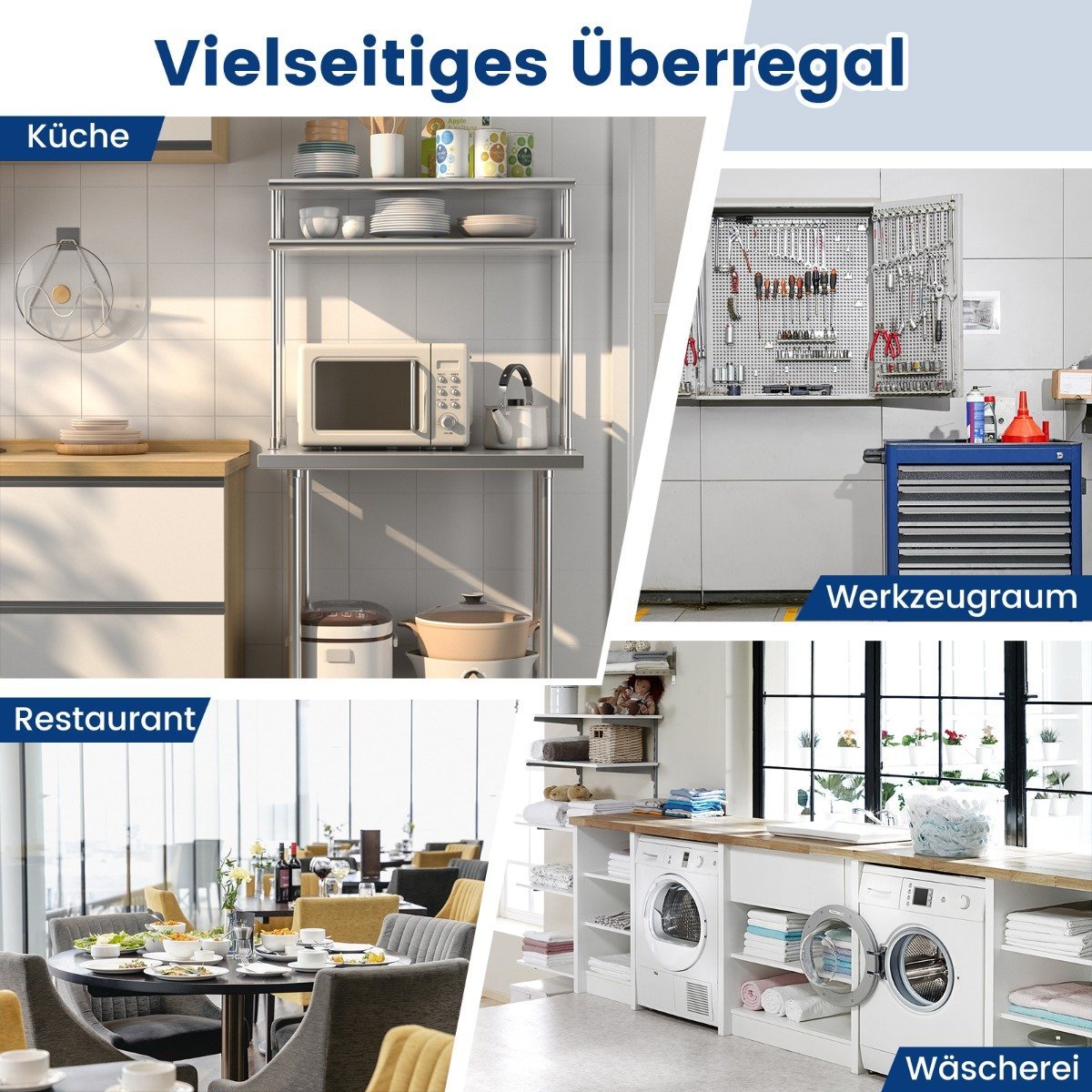Double-tier overshelf with adjustable lower shelf multi-purpose shelf silver