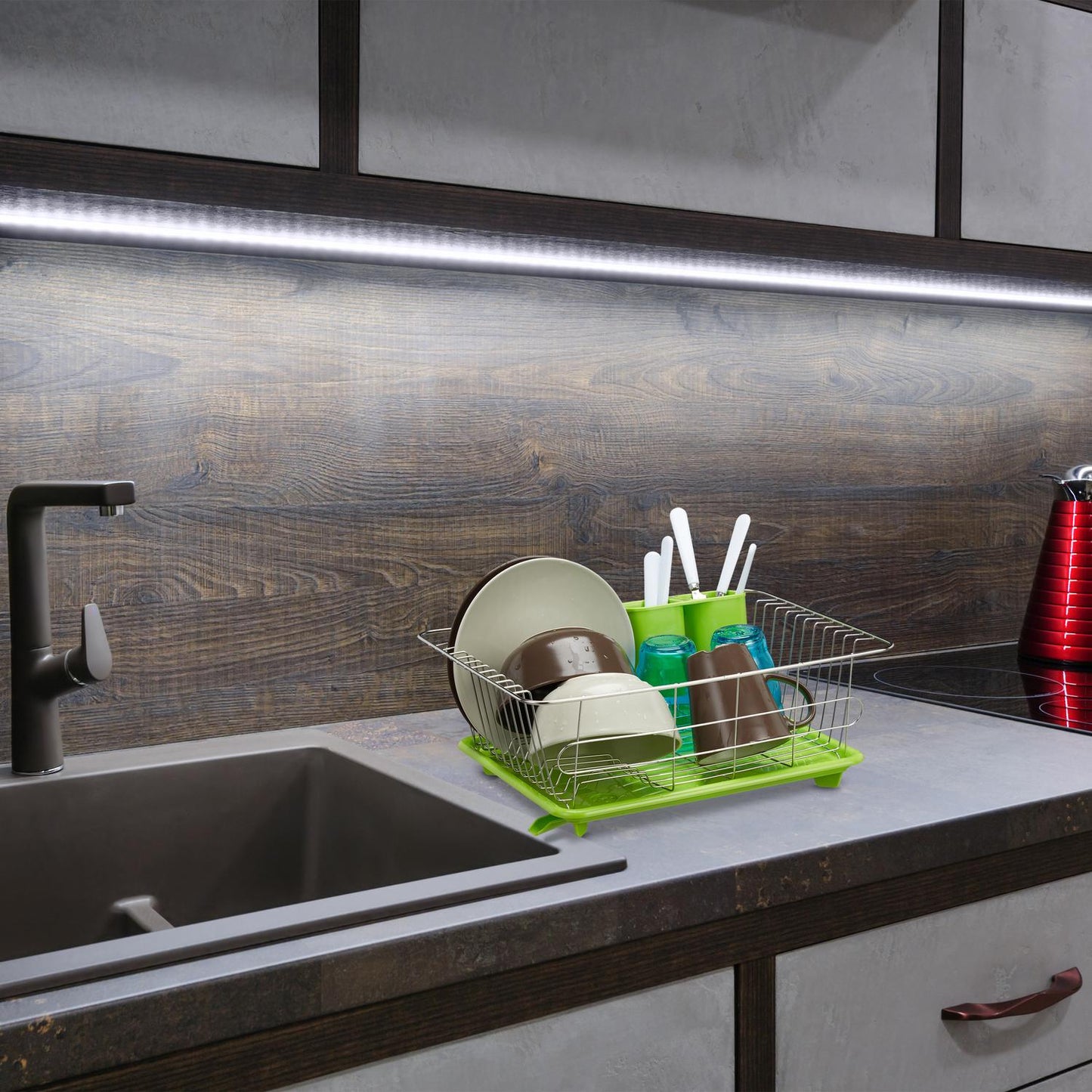 Drain basket green with plastic bowl