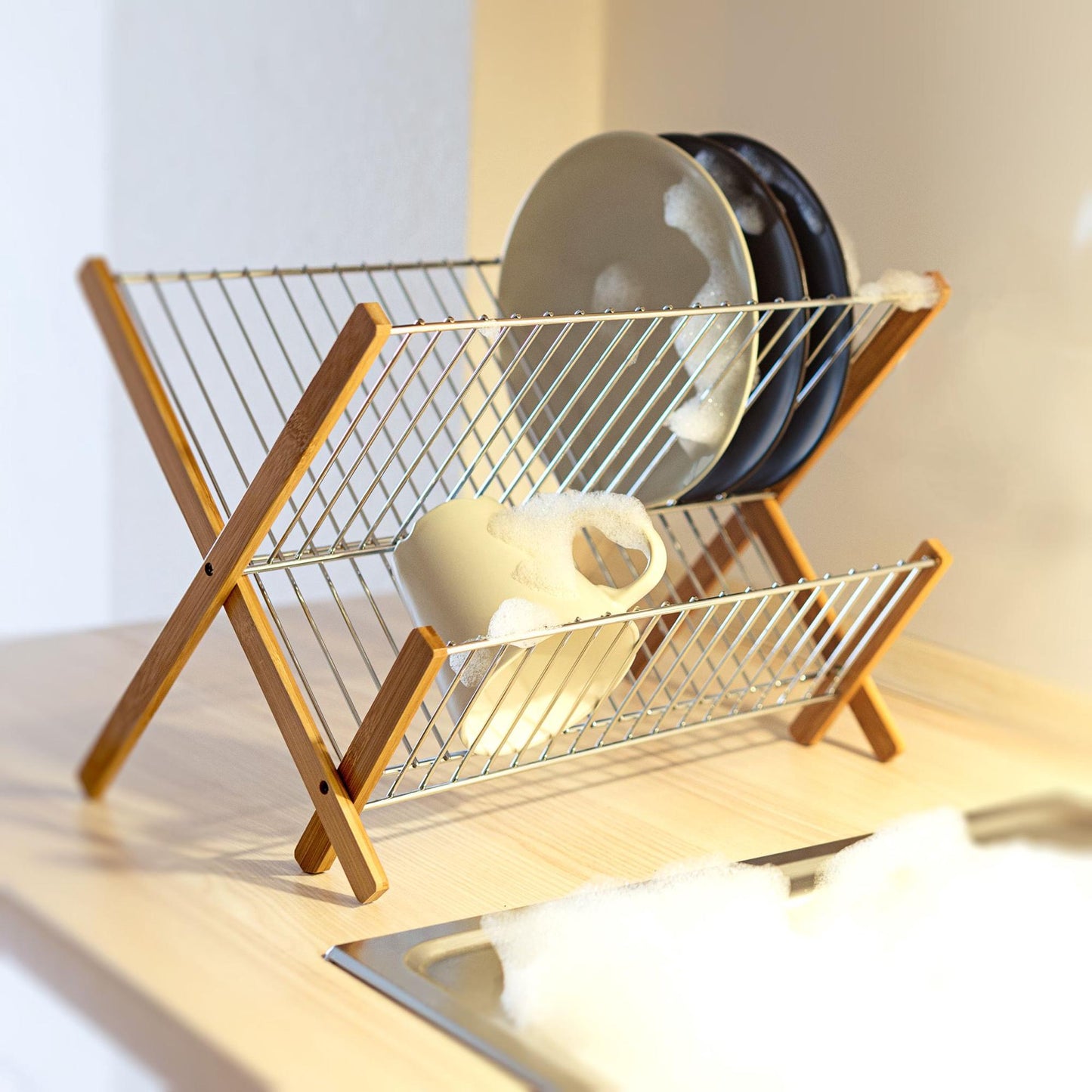 Drain stand CROSS bamboo metal