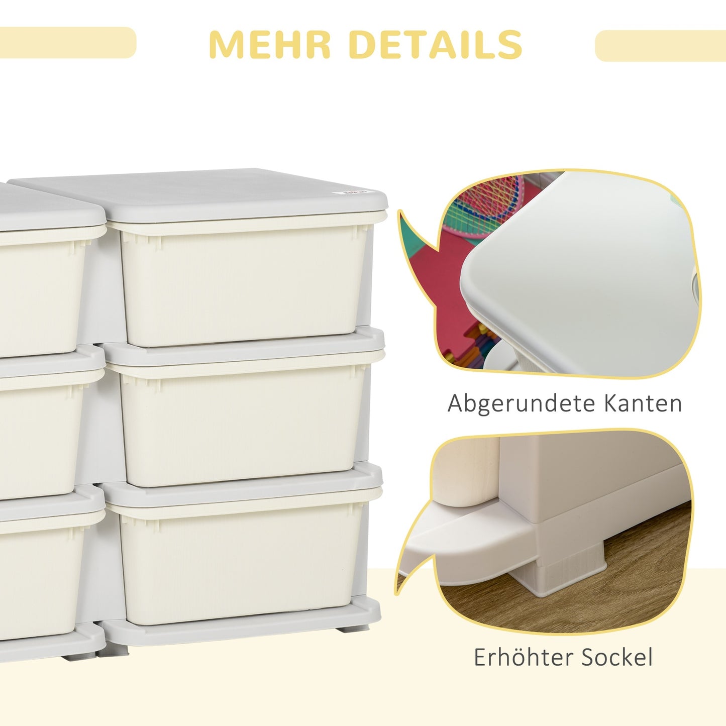 Chest of drawers in cream for children with storage in 6 levels