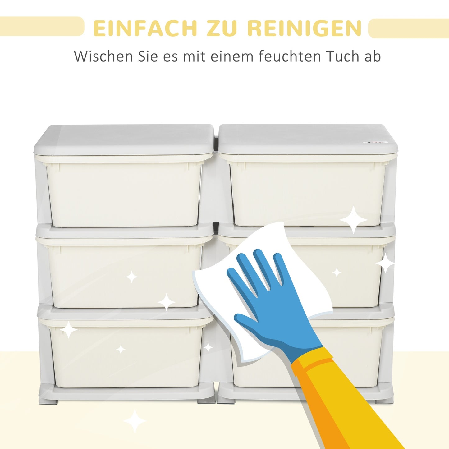 Chest of drawers in cream for children with storage in 6 levels